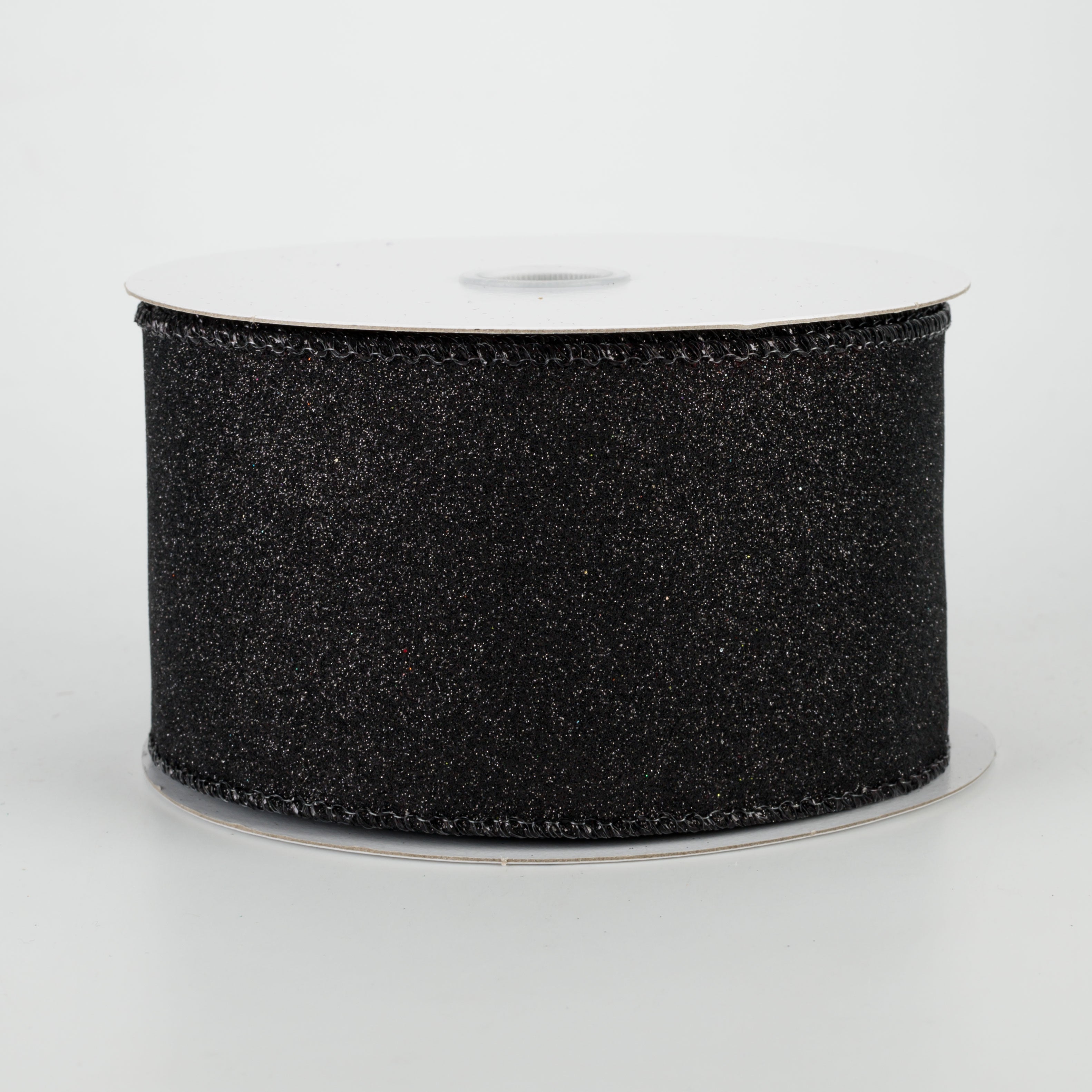 2.5" Lustrous All Flat Glitter Ribbon: Black (10 Yards)