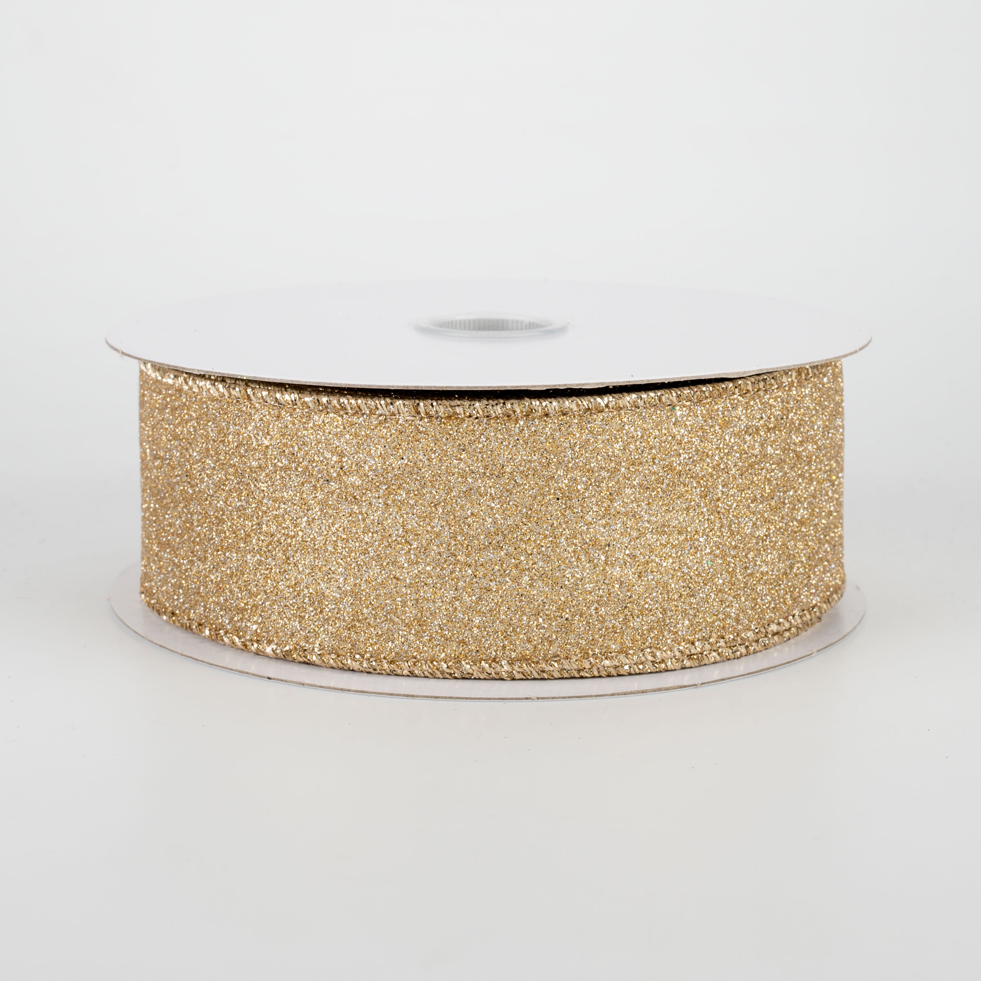 1.5" Lustrous All Flat Glitter Ribbon: Champagne Gold (10 Yards)