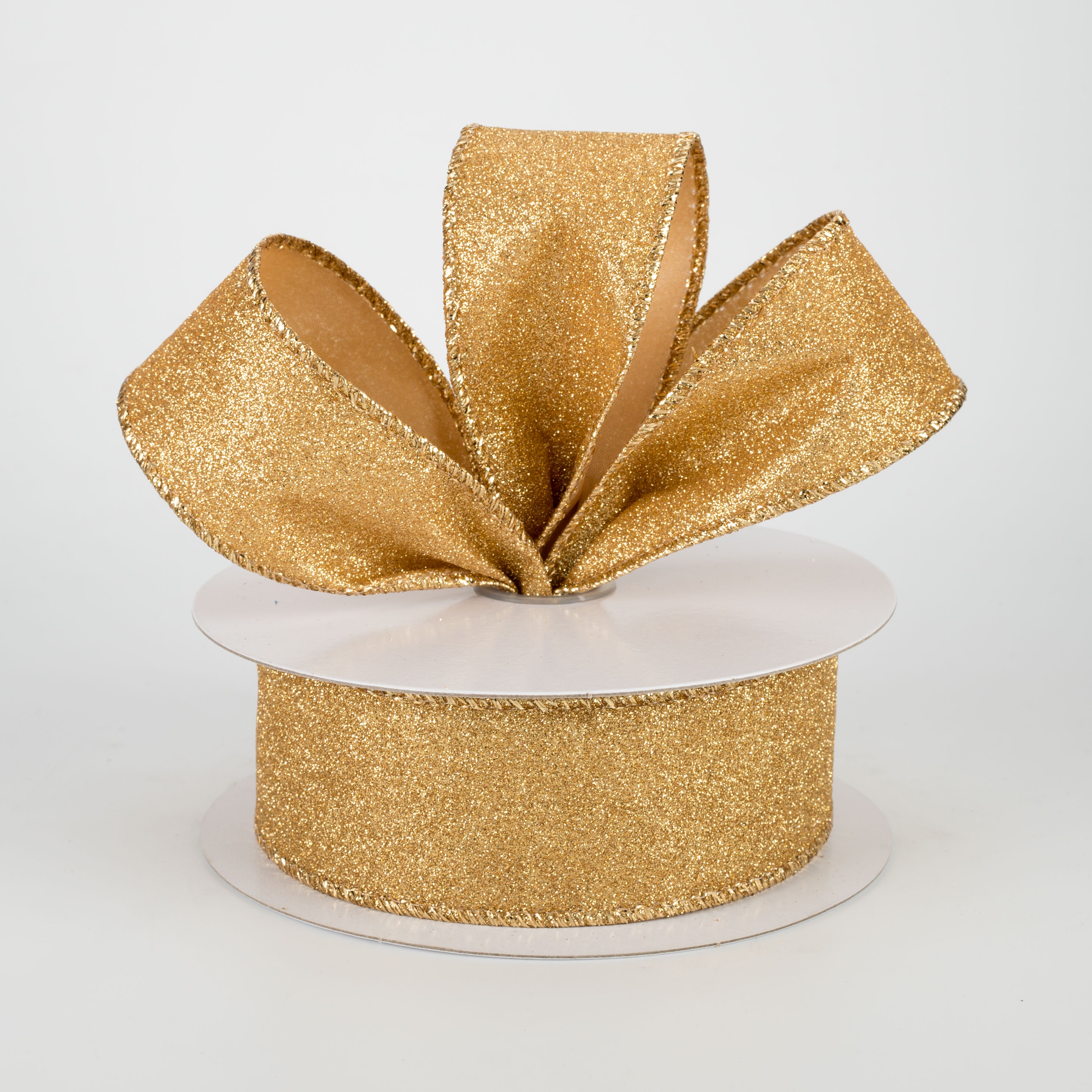 1.5" Lustrous All Flat Glitter Ribbon: Gold (10 Yards) Lifestyle Photo