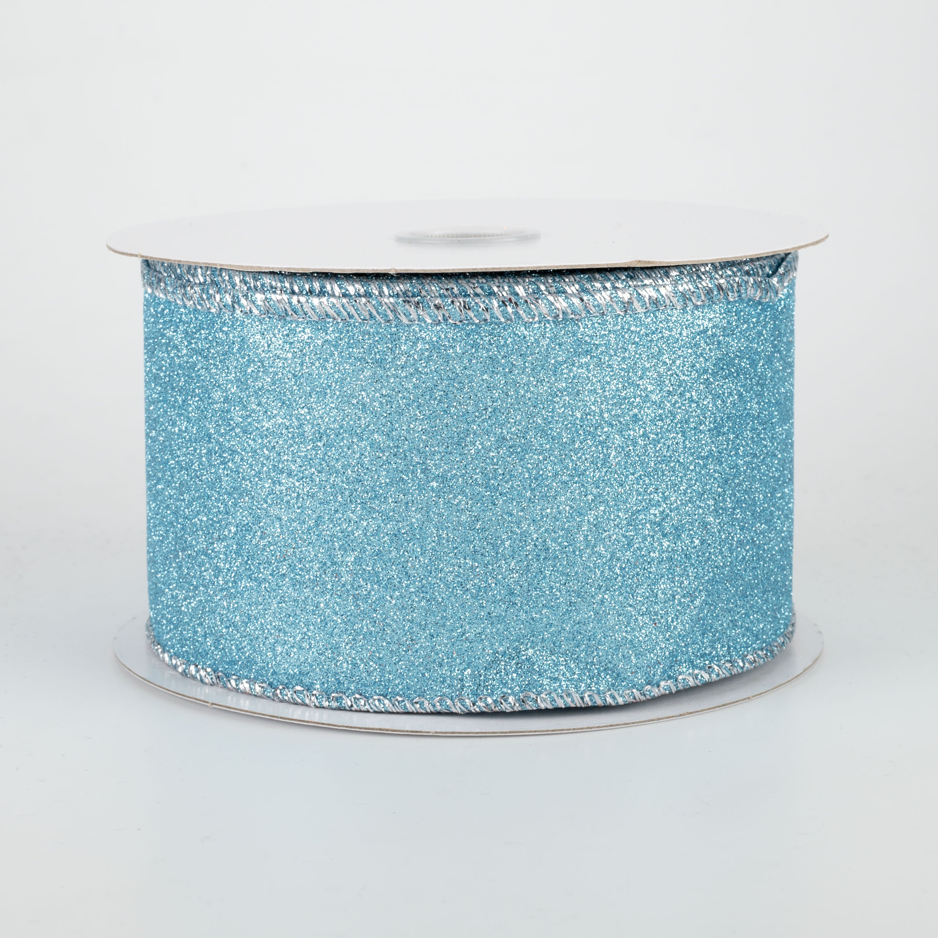 2.5" Lustrous All Flat Glitter Ribbon: Ice Blue (10 Yards)