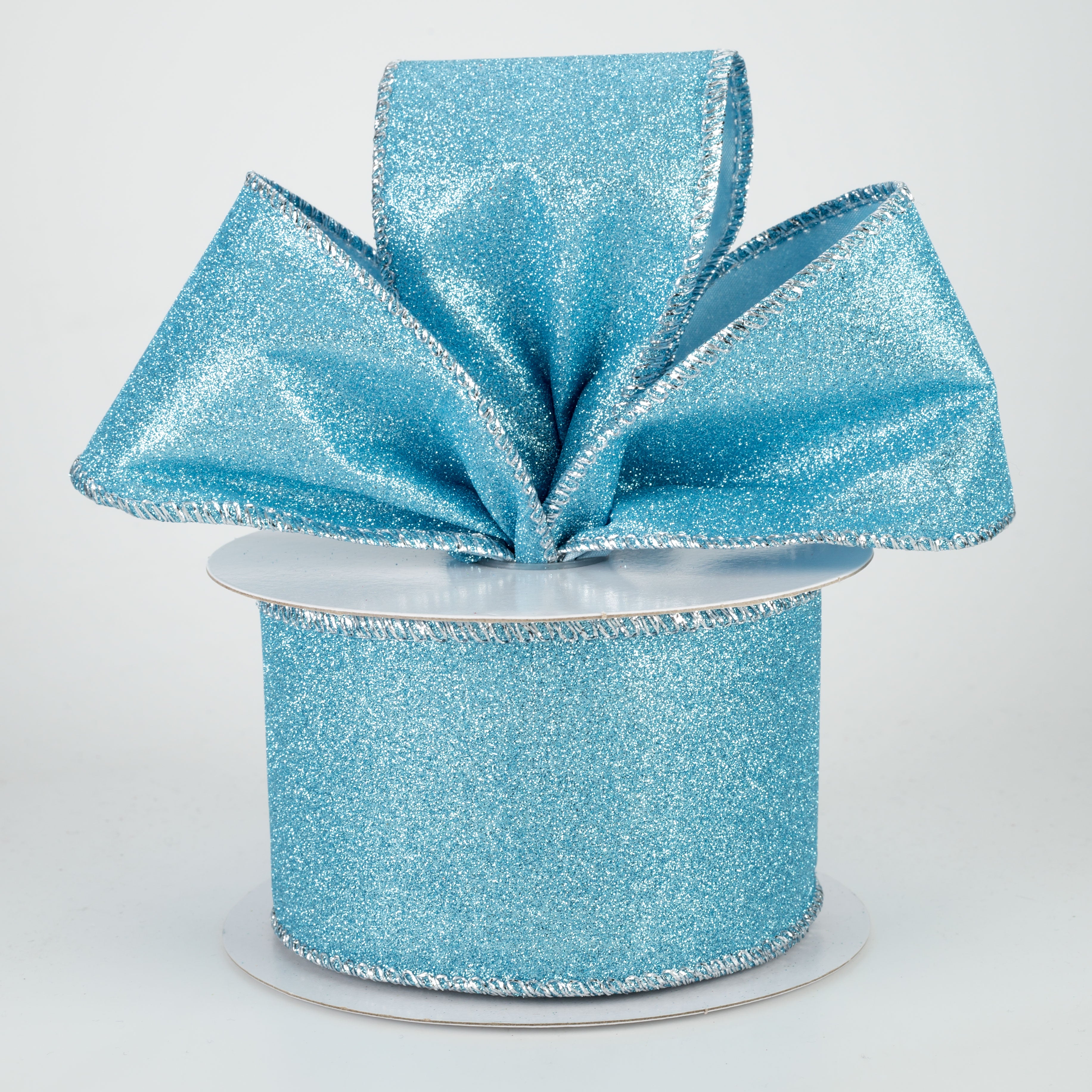 2.5" Lustrous All Flat Glitter Ribbon: Ice Blue (10 Yards) Lifestyle Photo