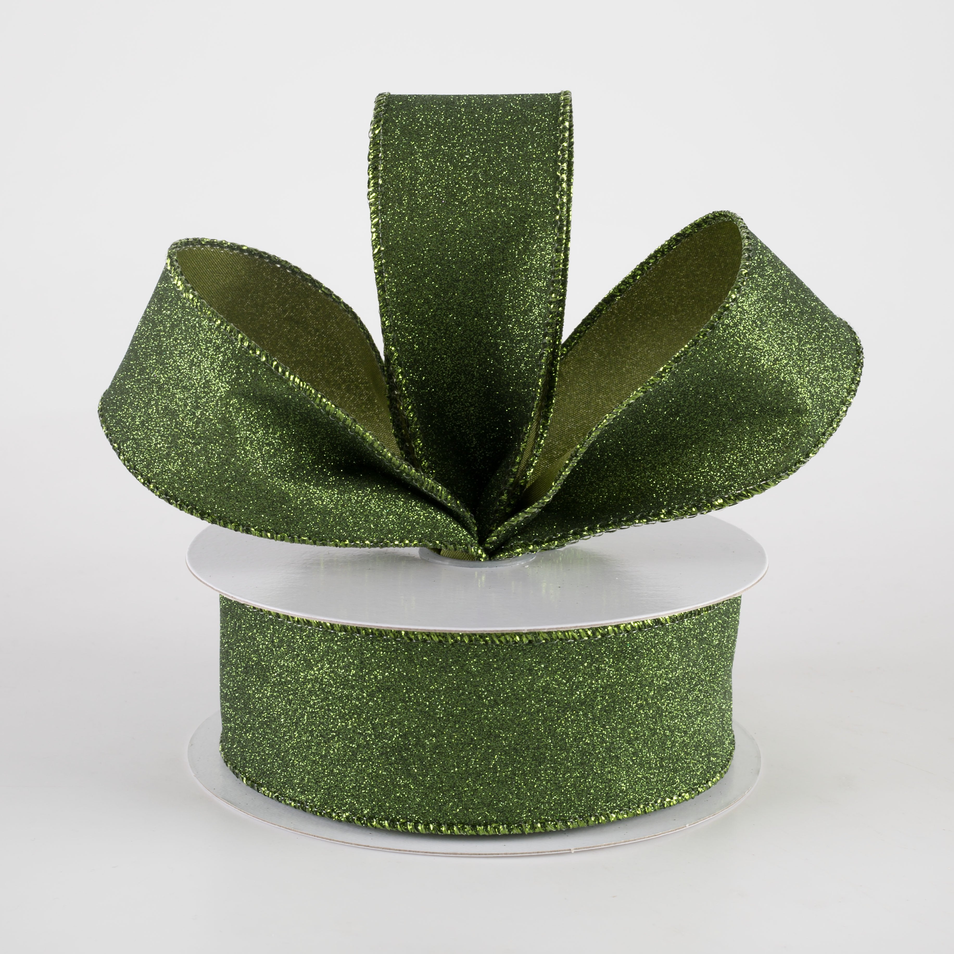 1.5" Lustrous All Flat Glitter Ribbon: Moss Green (10 Yards) Lifestyle Photo