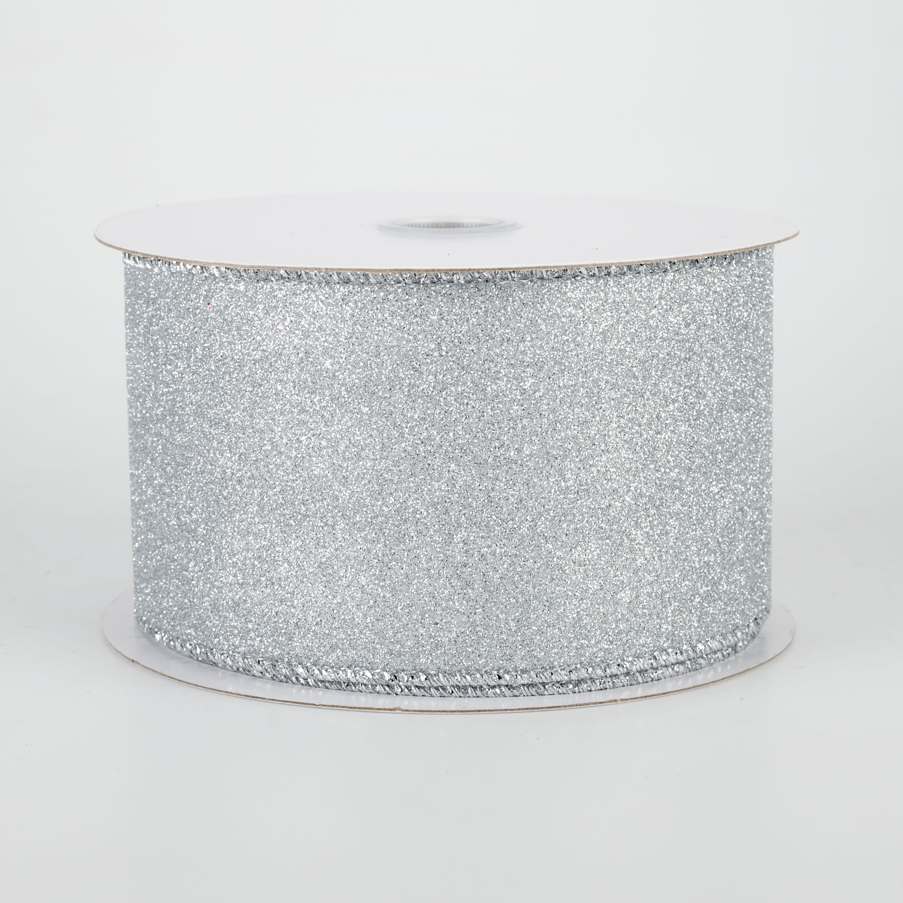 2.5" Lustrous All Flat Glitter Ribbon: Silver (10 Yards)