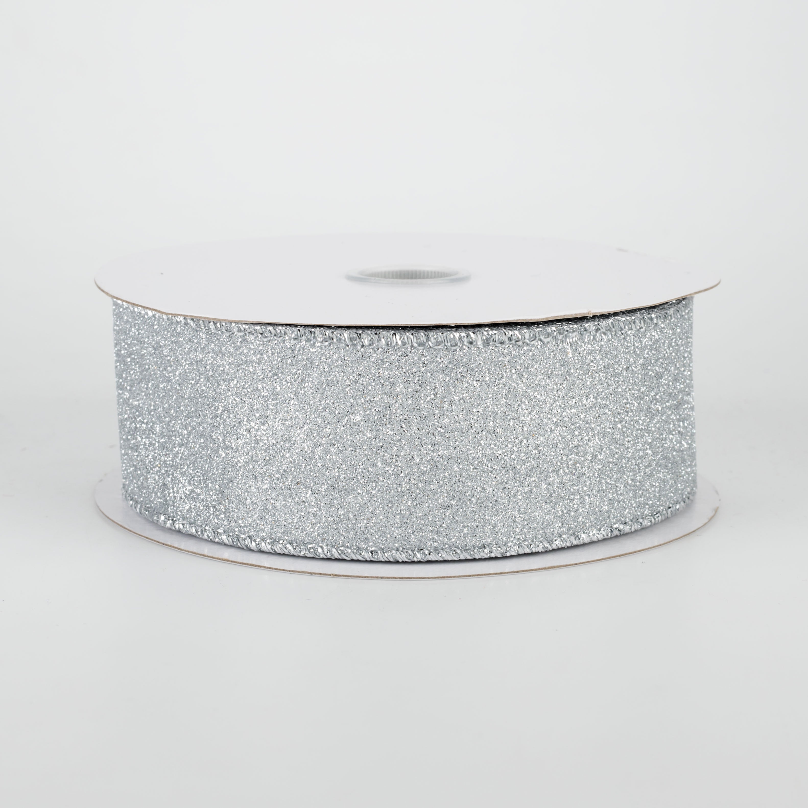 1.5" Lustrous All Flat Glitter Ribbon: Silver (10 Yards)