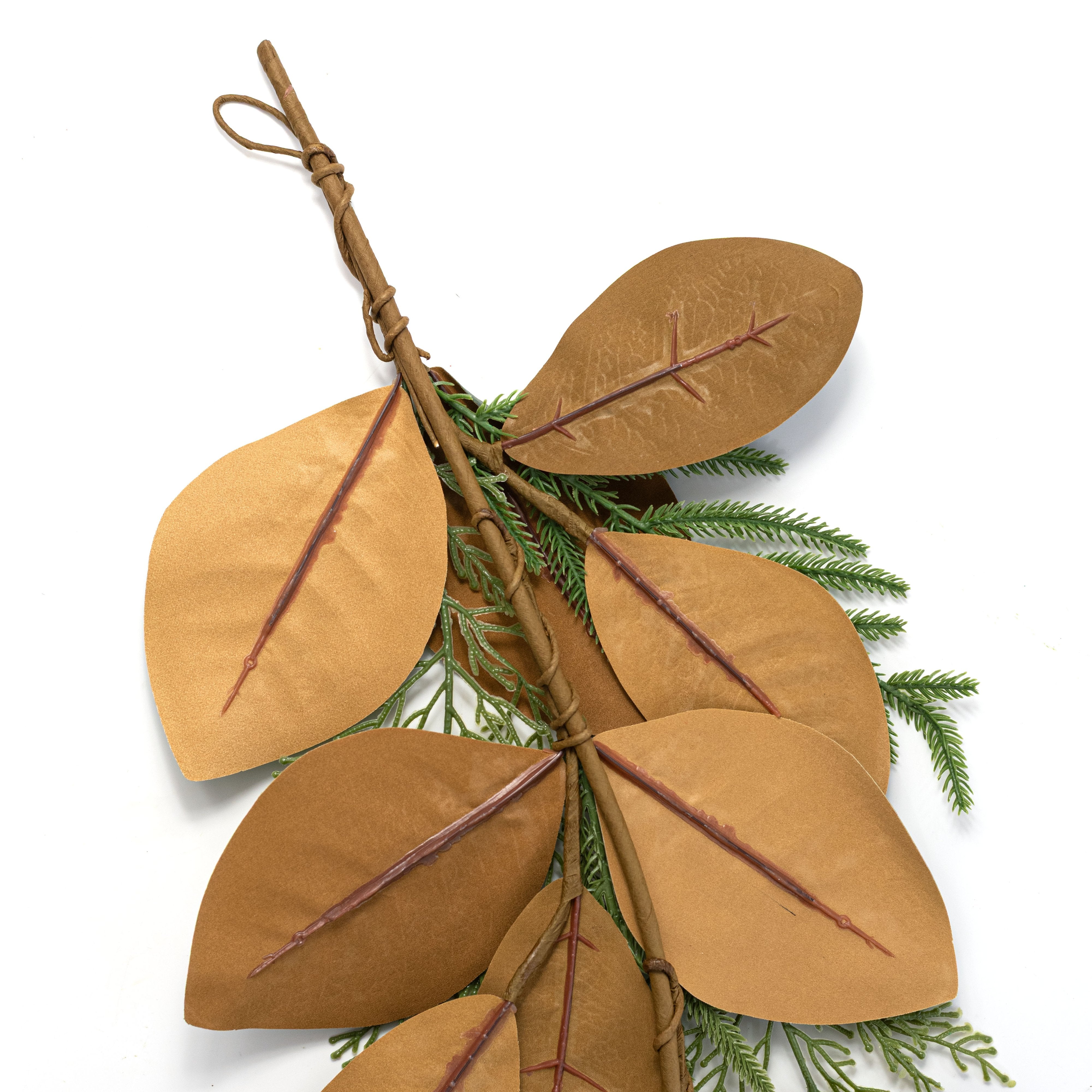 5' Magnolia Leaves with Norfolk & Cedar Pine Garland detail photo 5