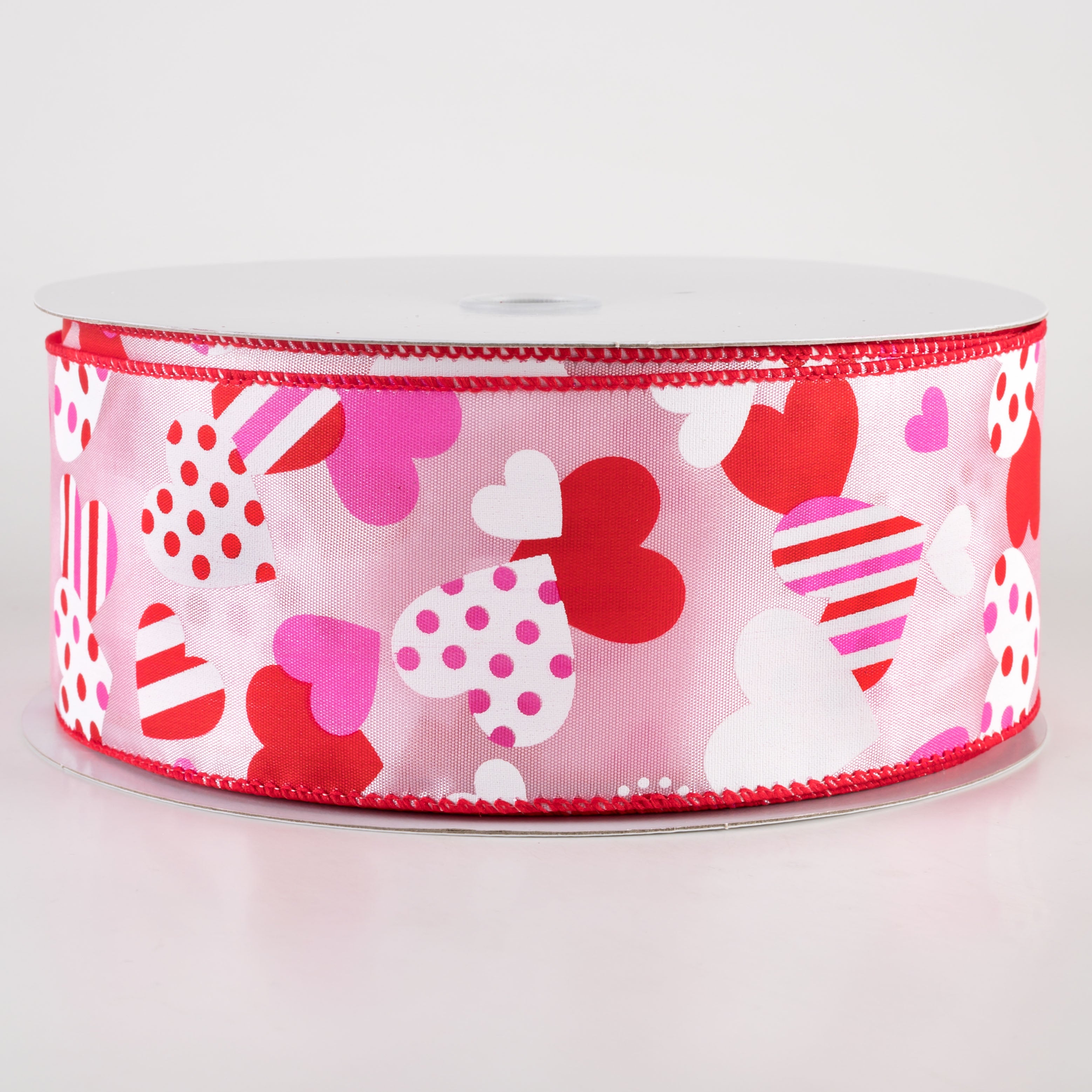 2.5" Maloney Dots & Stripes Hearts Ribbon: Pink (50 Yards) Item Number: 811-40-401