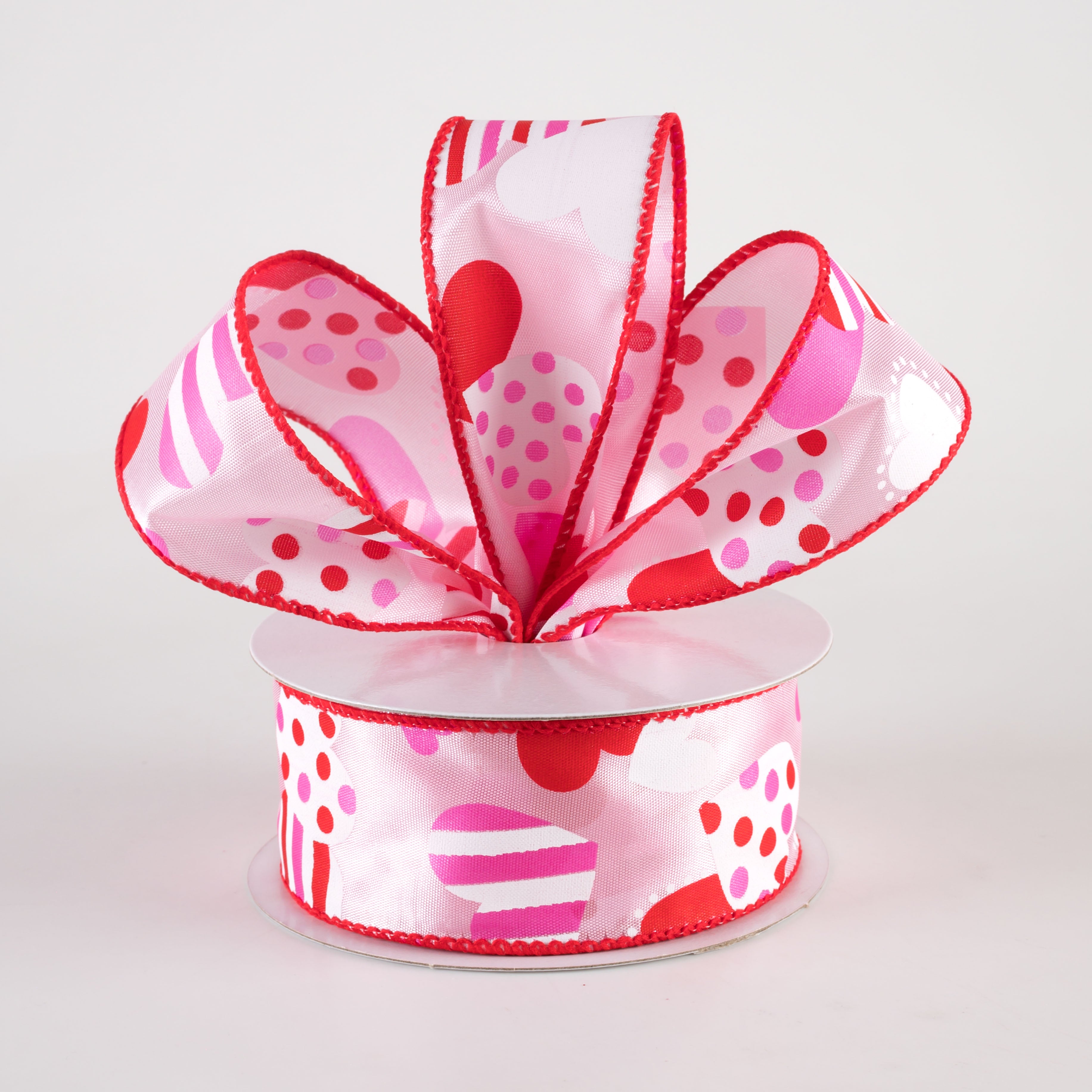 1.5" Maloney Dots & Stripes Hearts Ribbon: Pink (10 Yards) Lifestyle Photo