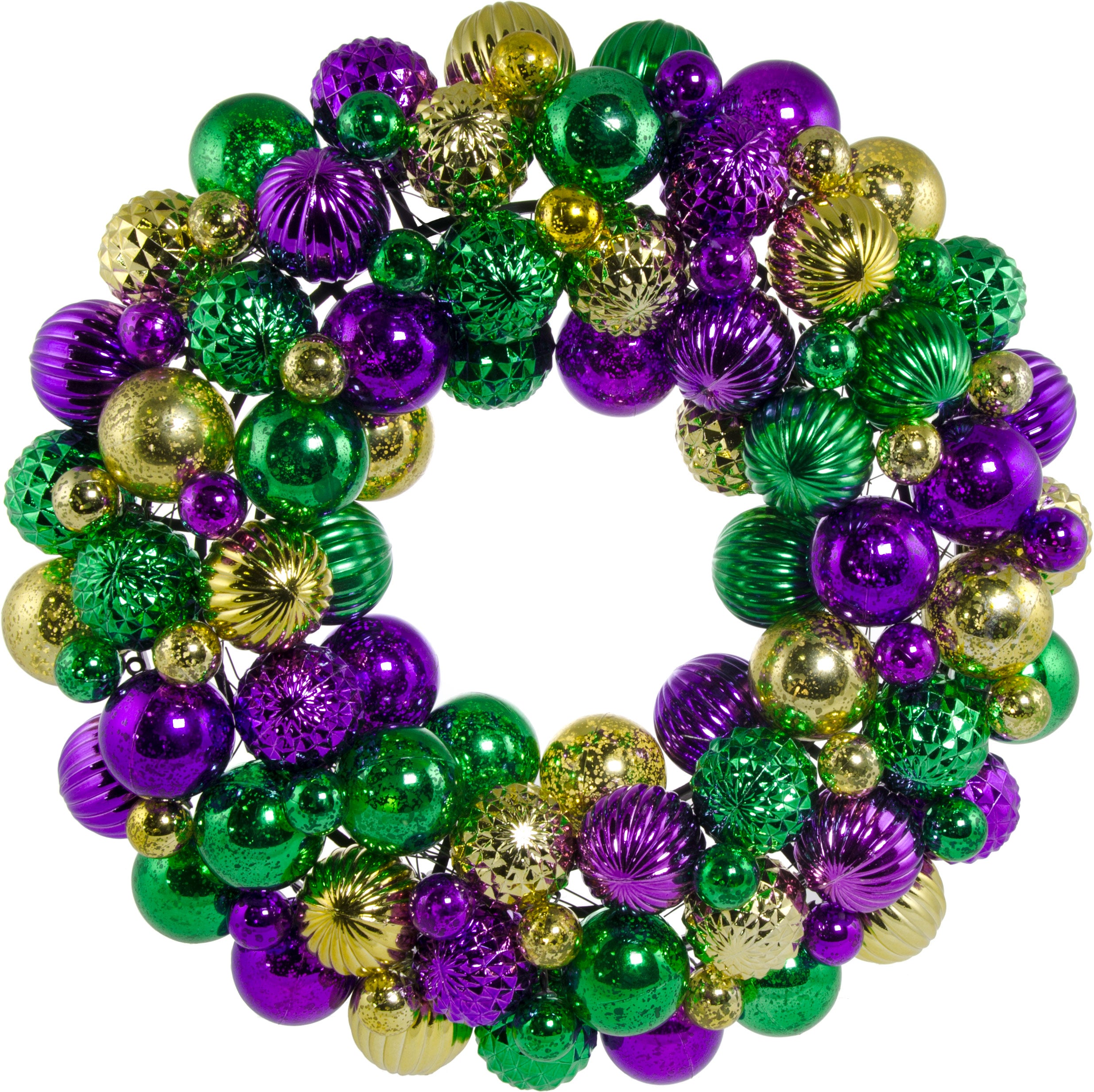 16" Mardi Gras Ball Wreath: Antique Purple, Gold & Green Item Number: XW1972GT