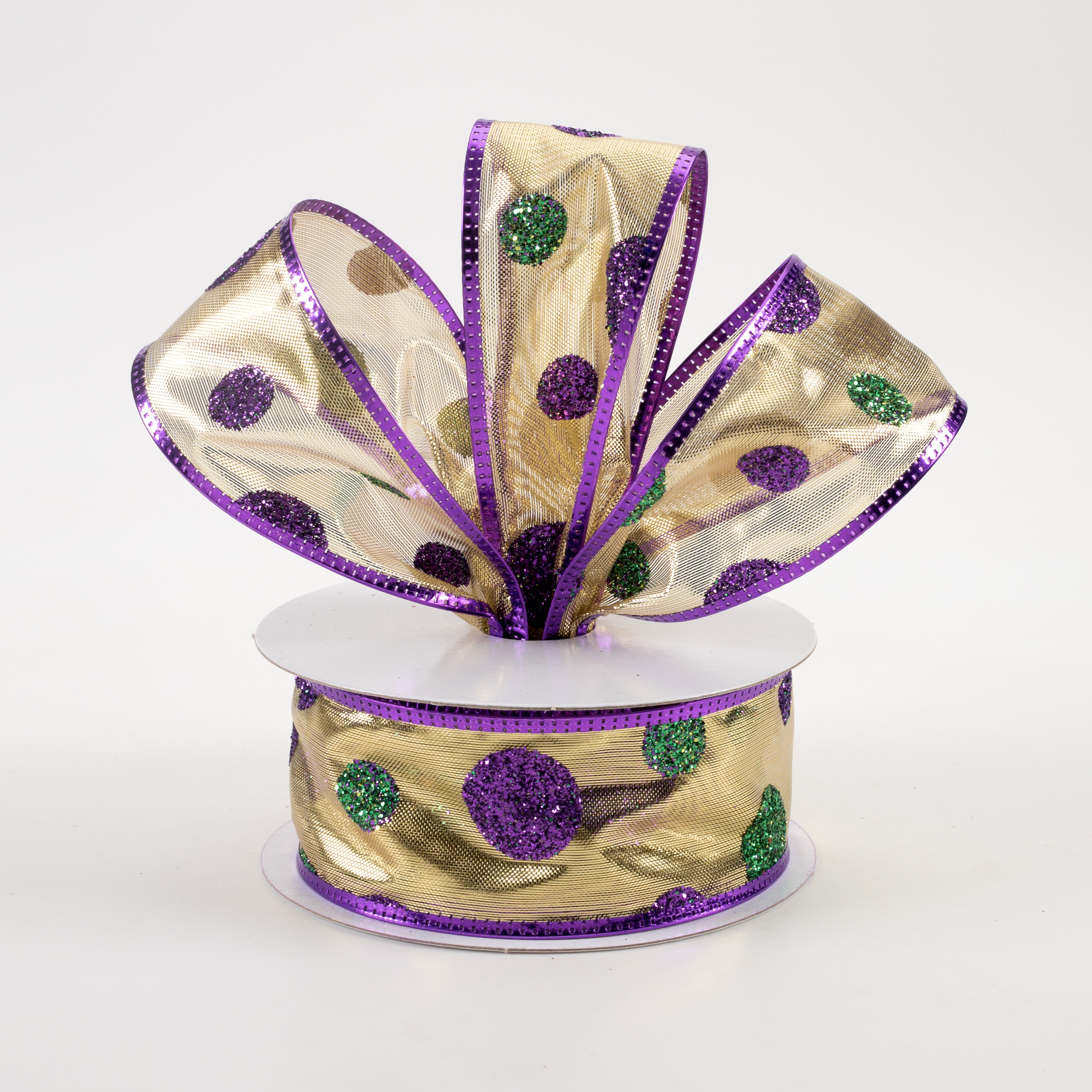 1.5" Mardi Gras Glitter Dots Lamé Ribbon (10 Yards) Lifestyle Photo
