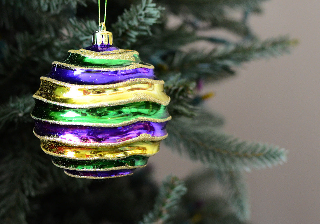 Mardi Gras Groove Ball Ornament: 100MM Lifestyle Photo