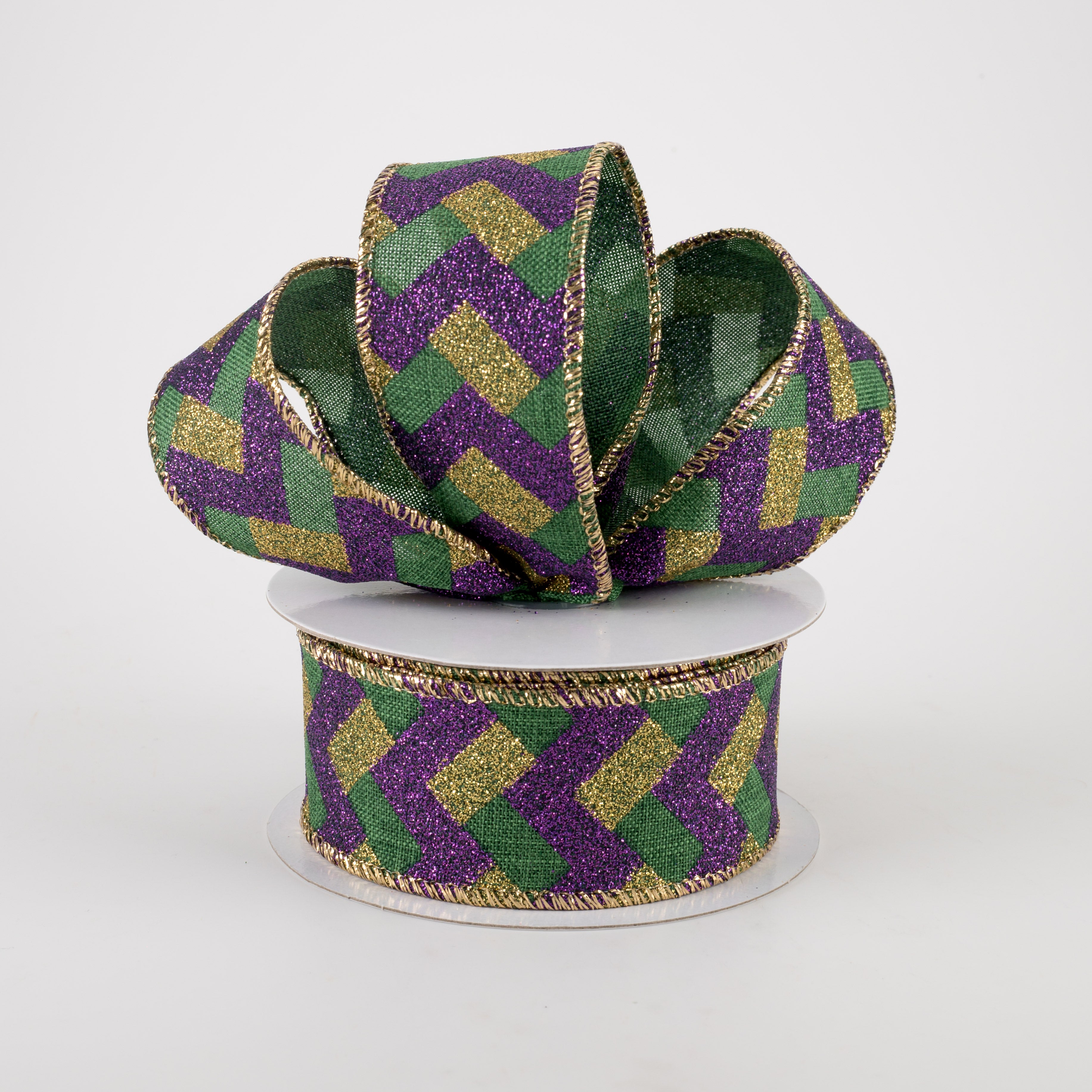 1.5" Mardi Gras Zig Zag Ribbon: PGG (10 Yards) Lifestyle Photo