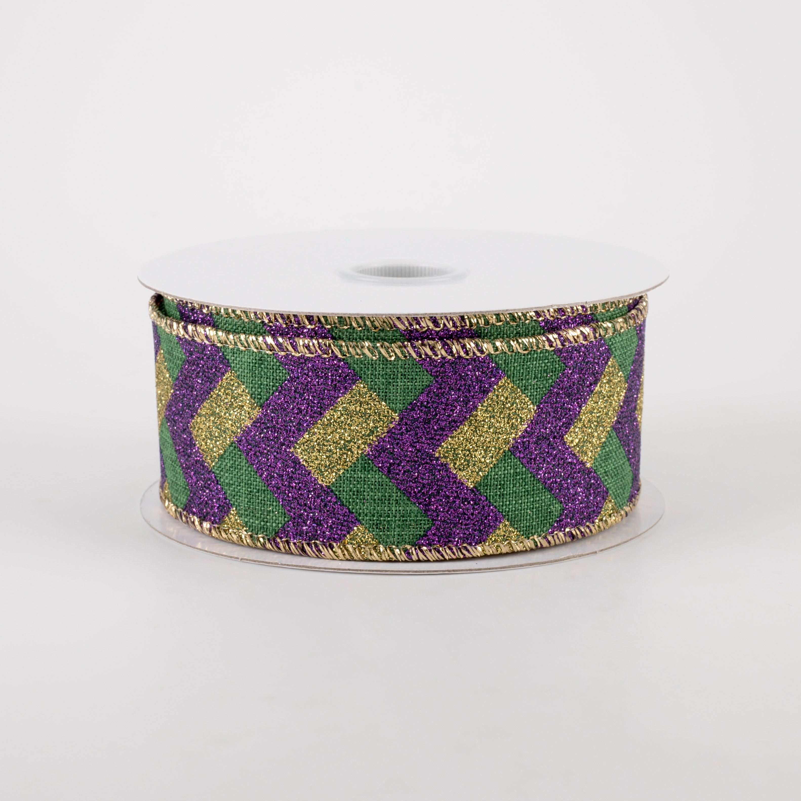 1.5" Mardi Gras Zig Zag Ribbon: PGG (10 Yards)