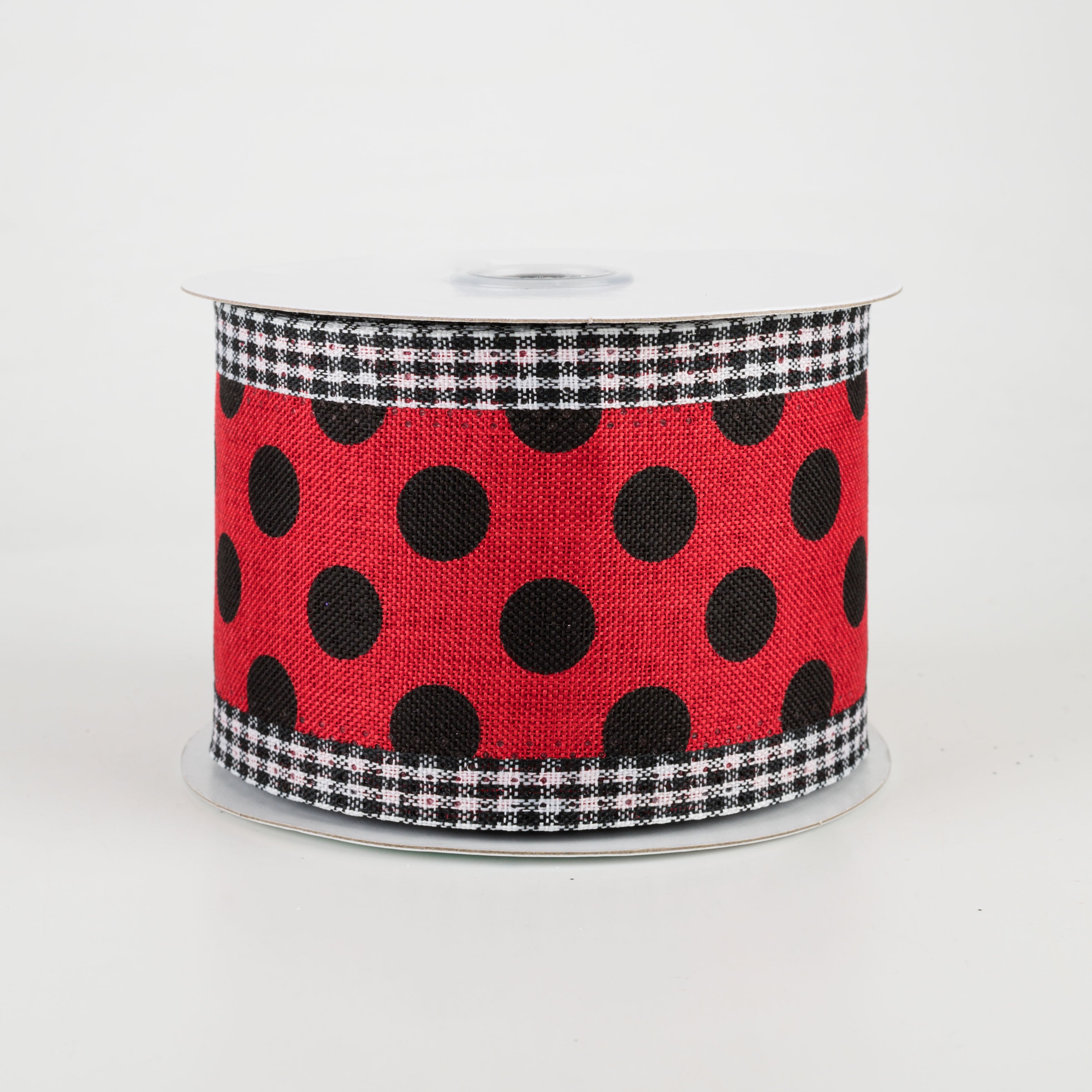2.5" Medium Polka Dot Gingham Edge Ribbon: Red & Black (10 Yards)