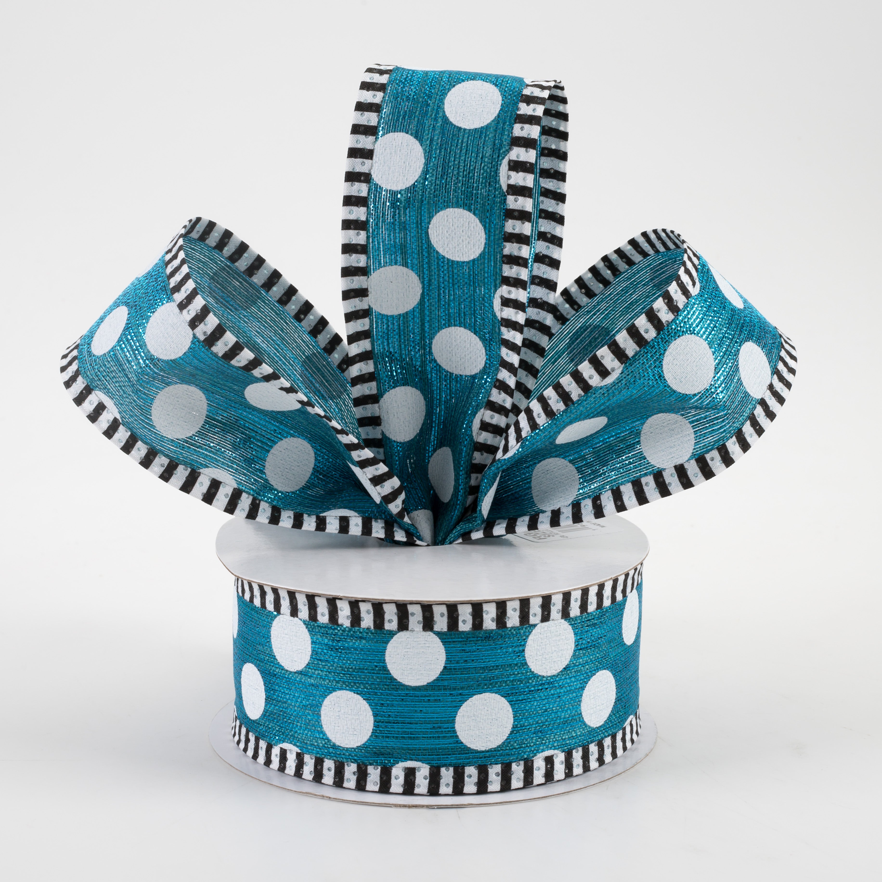 1.5" Medium Polka Dot Stripe Edge Ribbon: Peacock & White (10 Yards) Lifestyle Photo