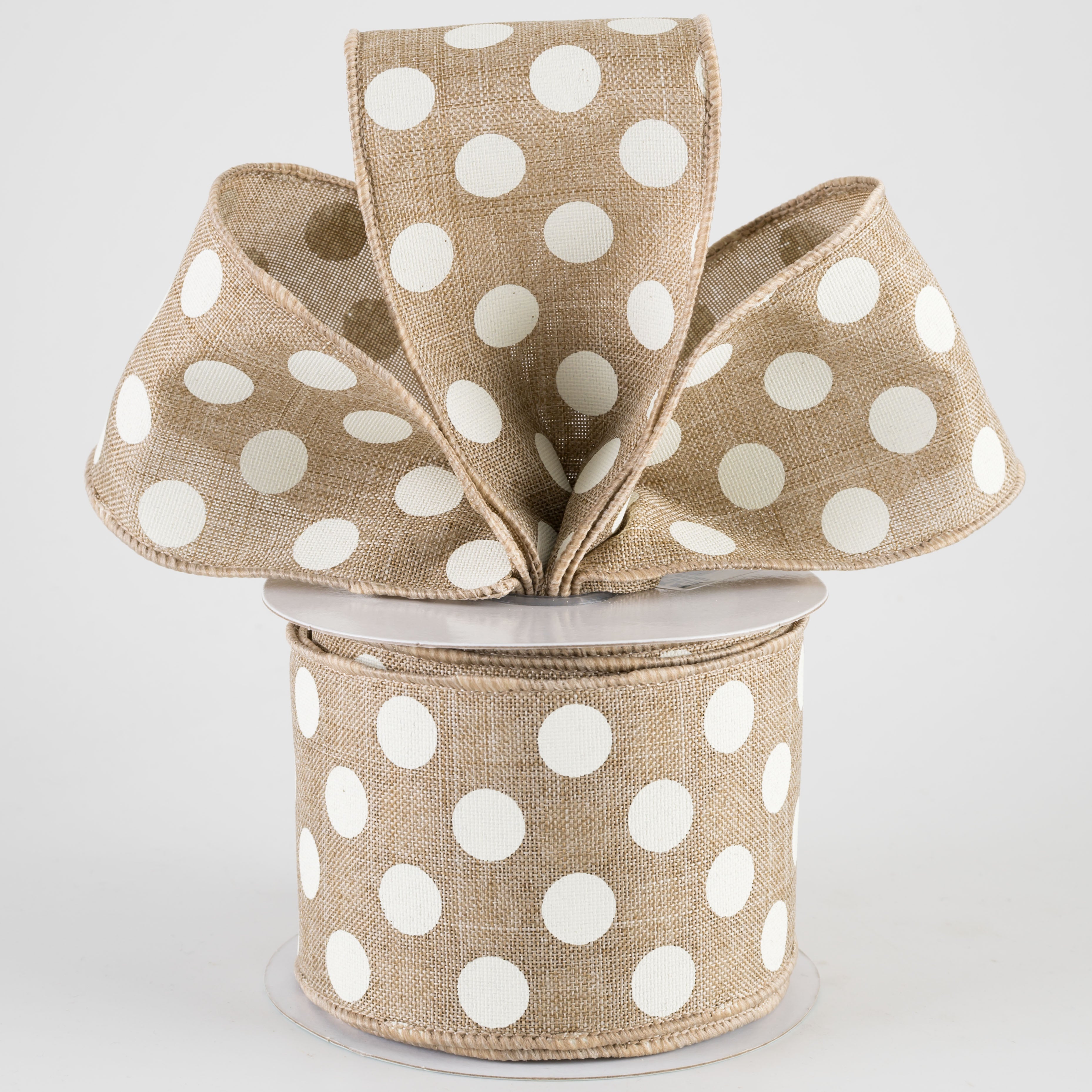 2.5" Medium Polka Dots Ribbon: Beige & Ivory (10 Yards) Lifestyle Photo