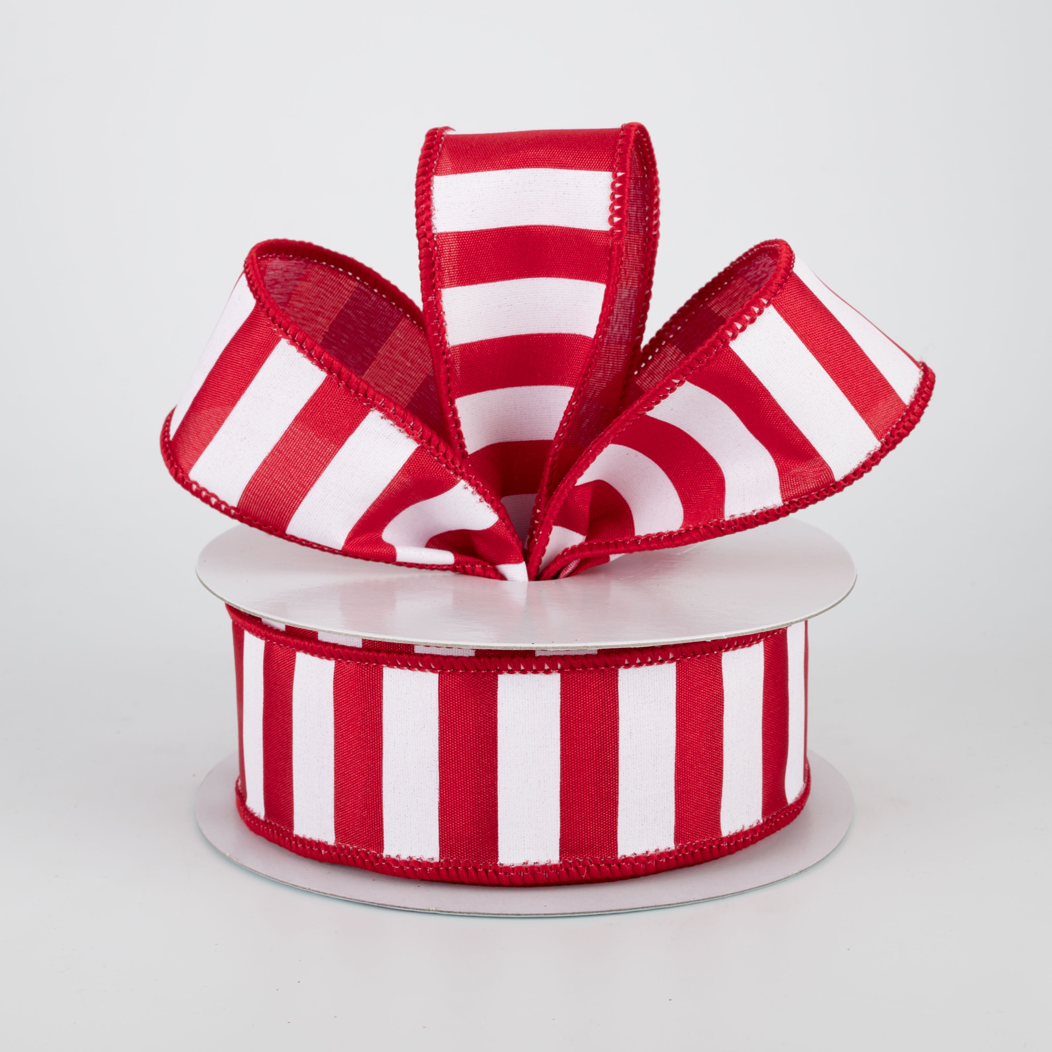 1.5" Medium Stripe Ribbon: Crimson Red & White (10 Yards) Lifestyle Photo