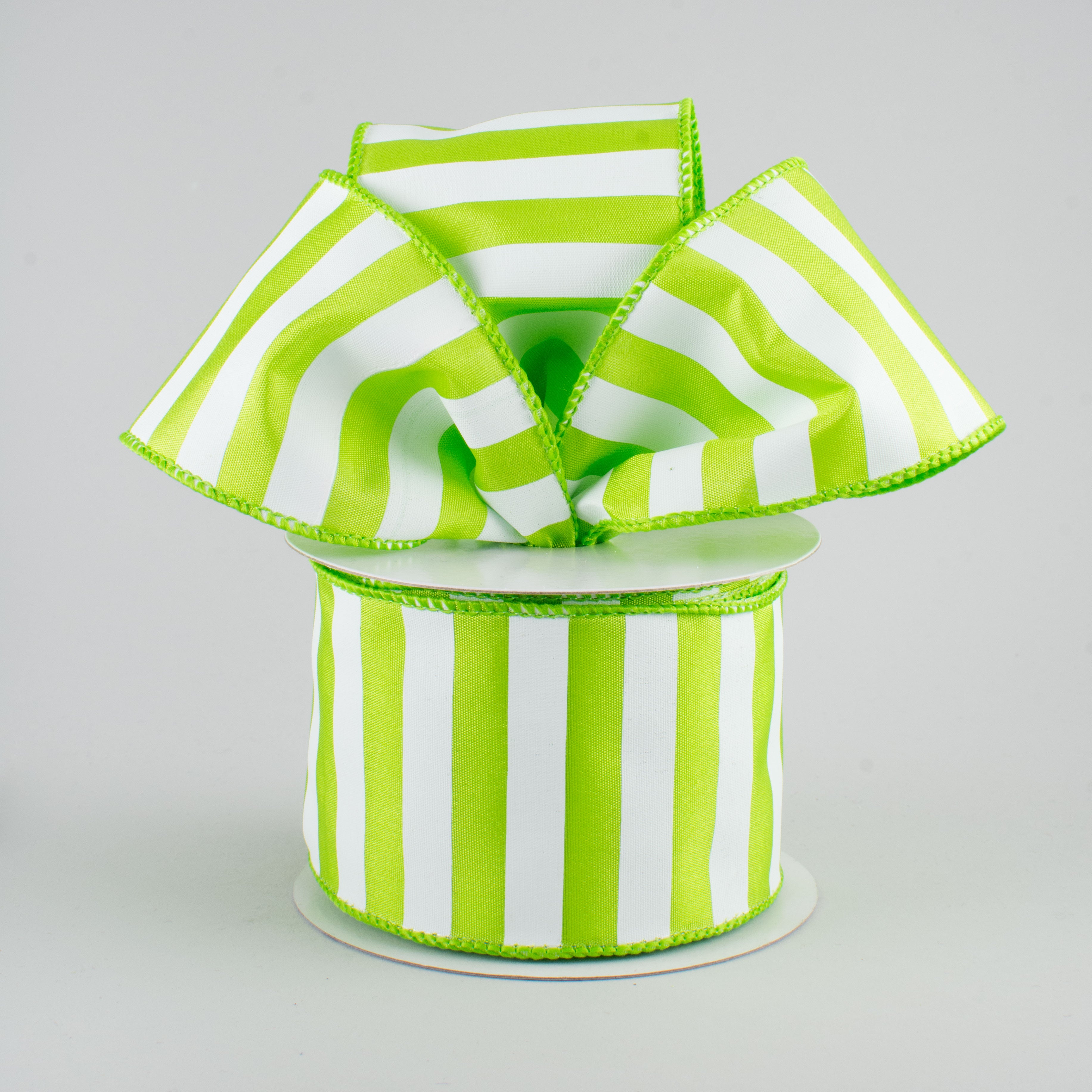2.5" Medium Stripe Ribbon: Lime Green & White (10 Yards) Lifestyle Photo
