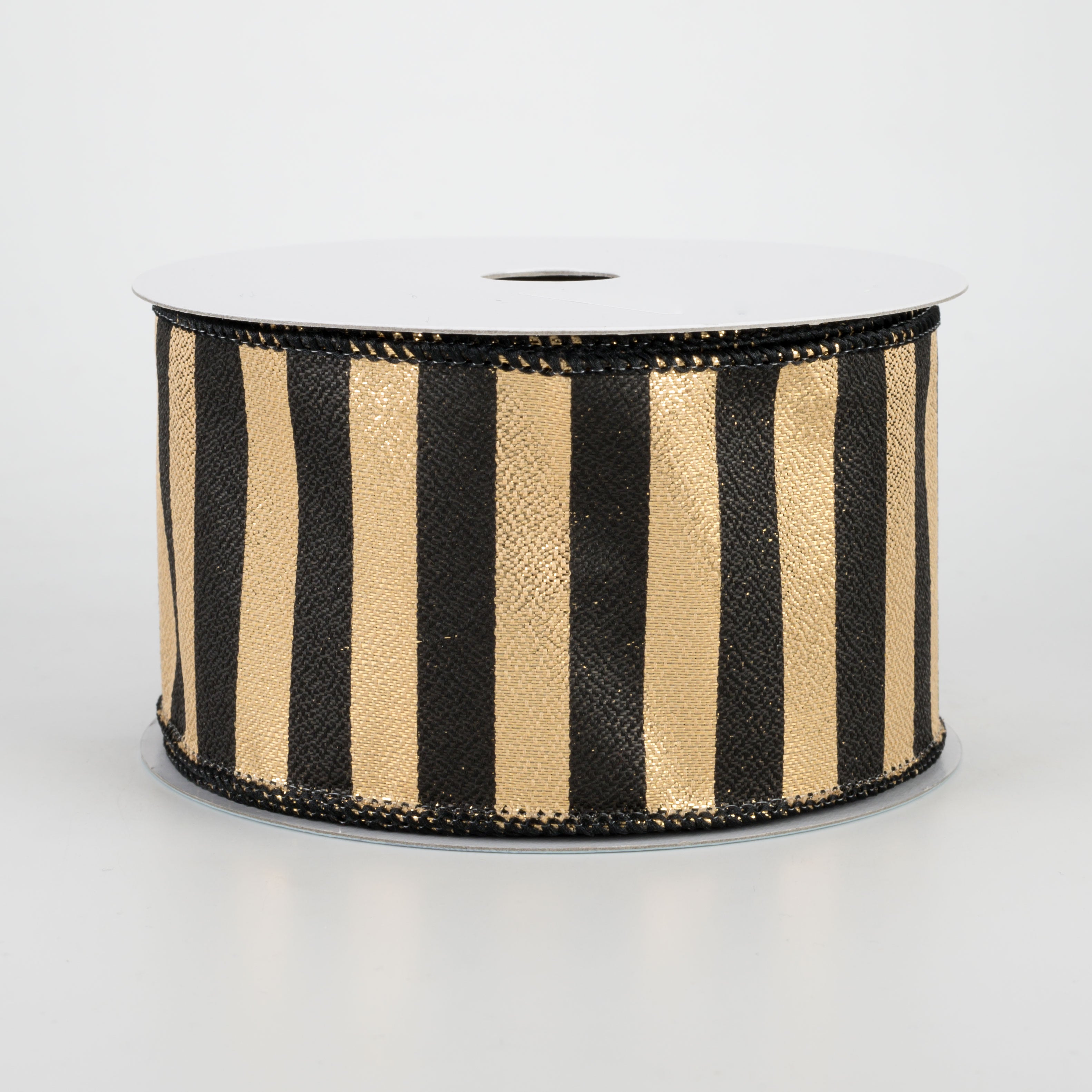 2.5" Medium Stripe Ribbon: Metallic Gold & Black (10 Yards)