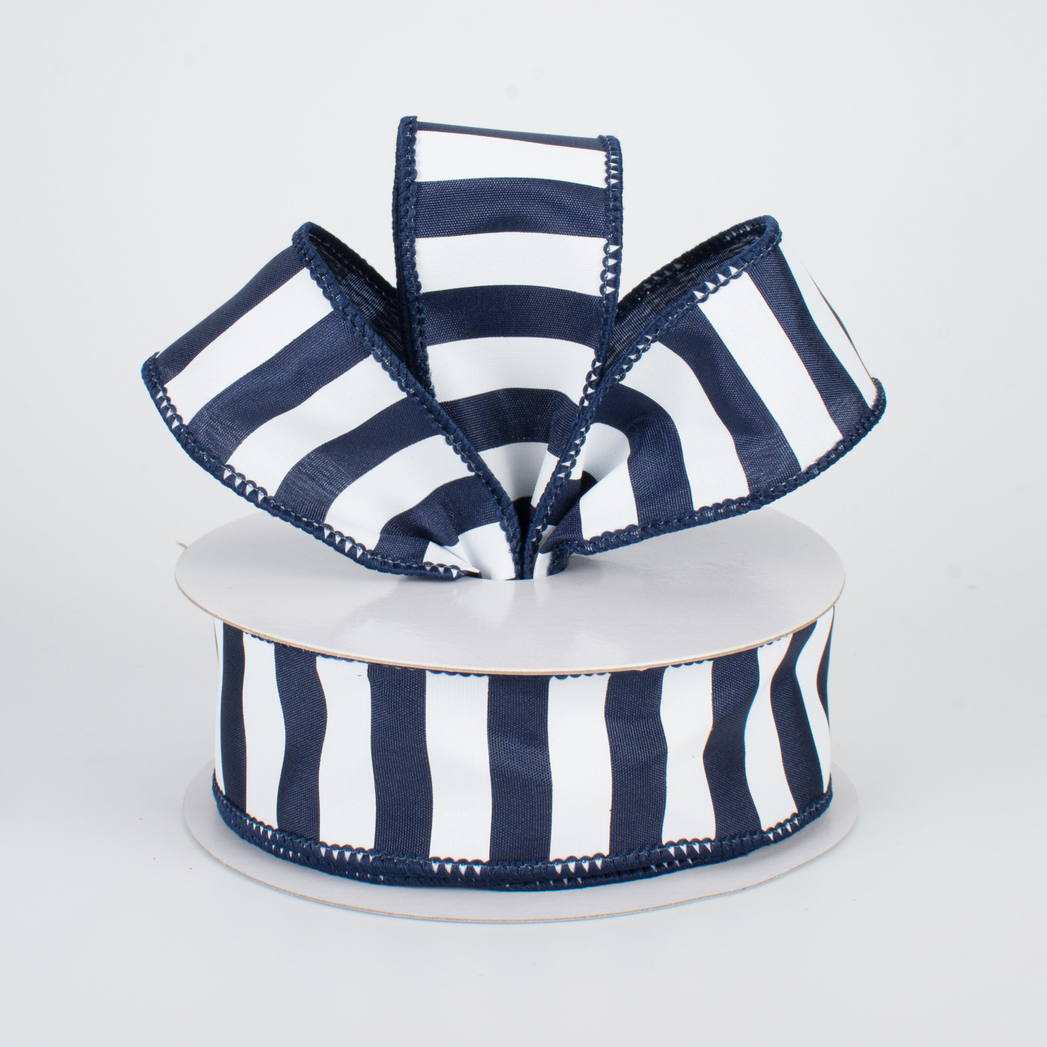 1.5" Medium Stripe Ribbon: Navy & White (10 Yards) Lifestyle Photo