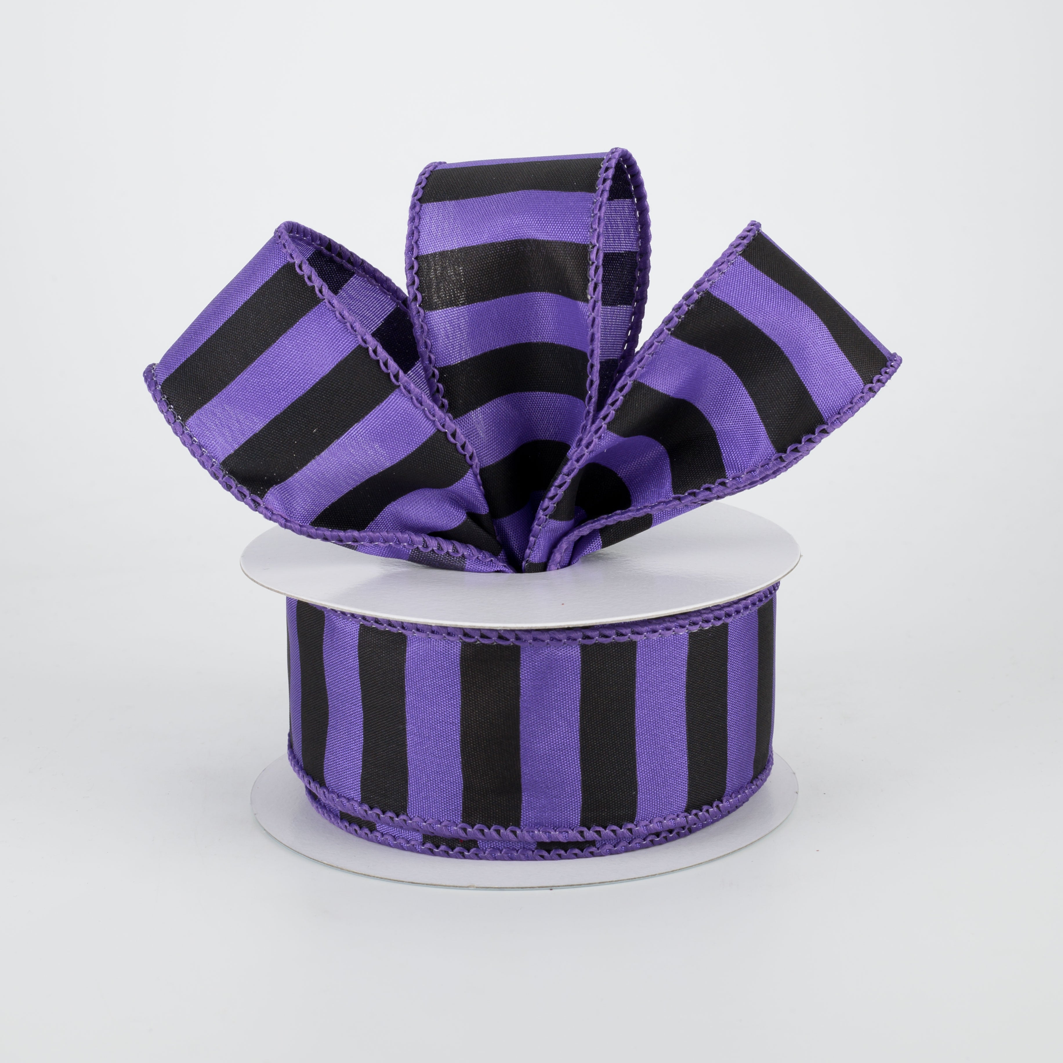 1.5" Medium Stripe Ribbon: Purple & Black (10 Yards) Lifestyle Photo