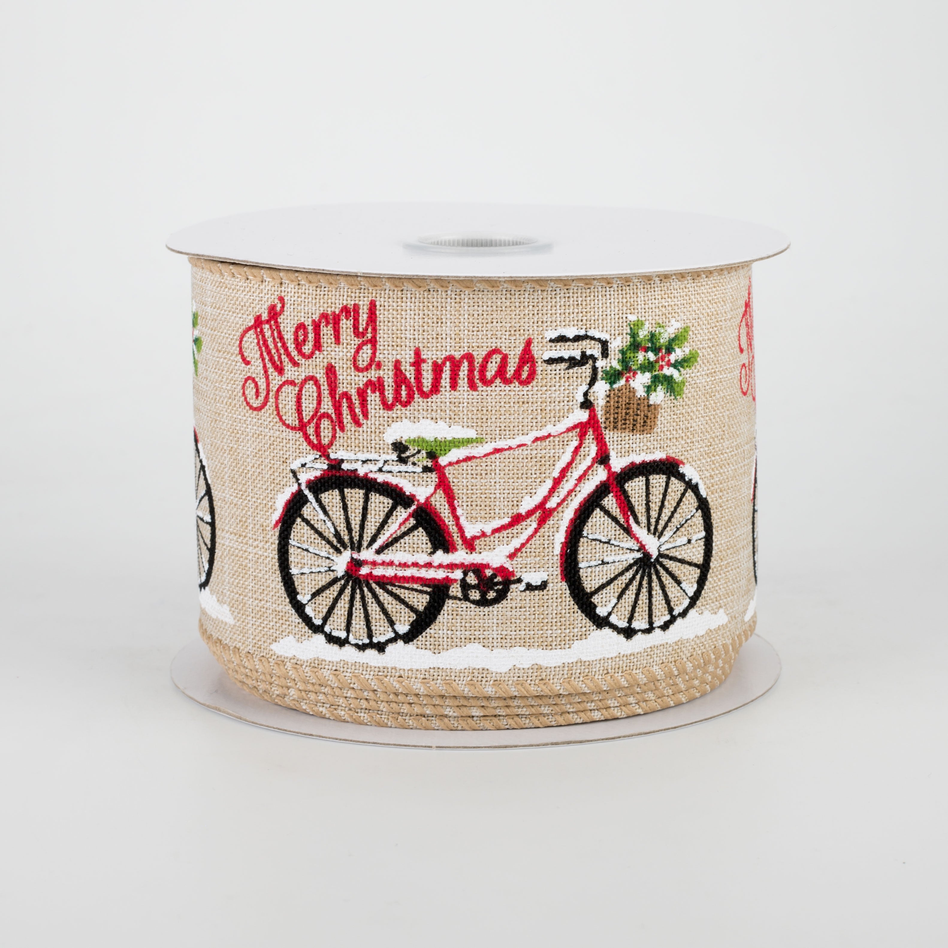 2.5" Merry Christmas Bicycle Ribbon (10 Yards)