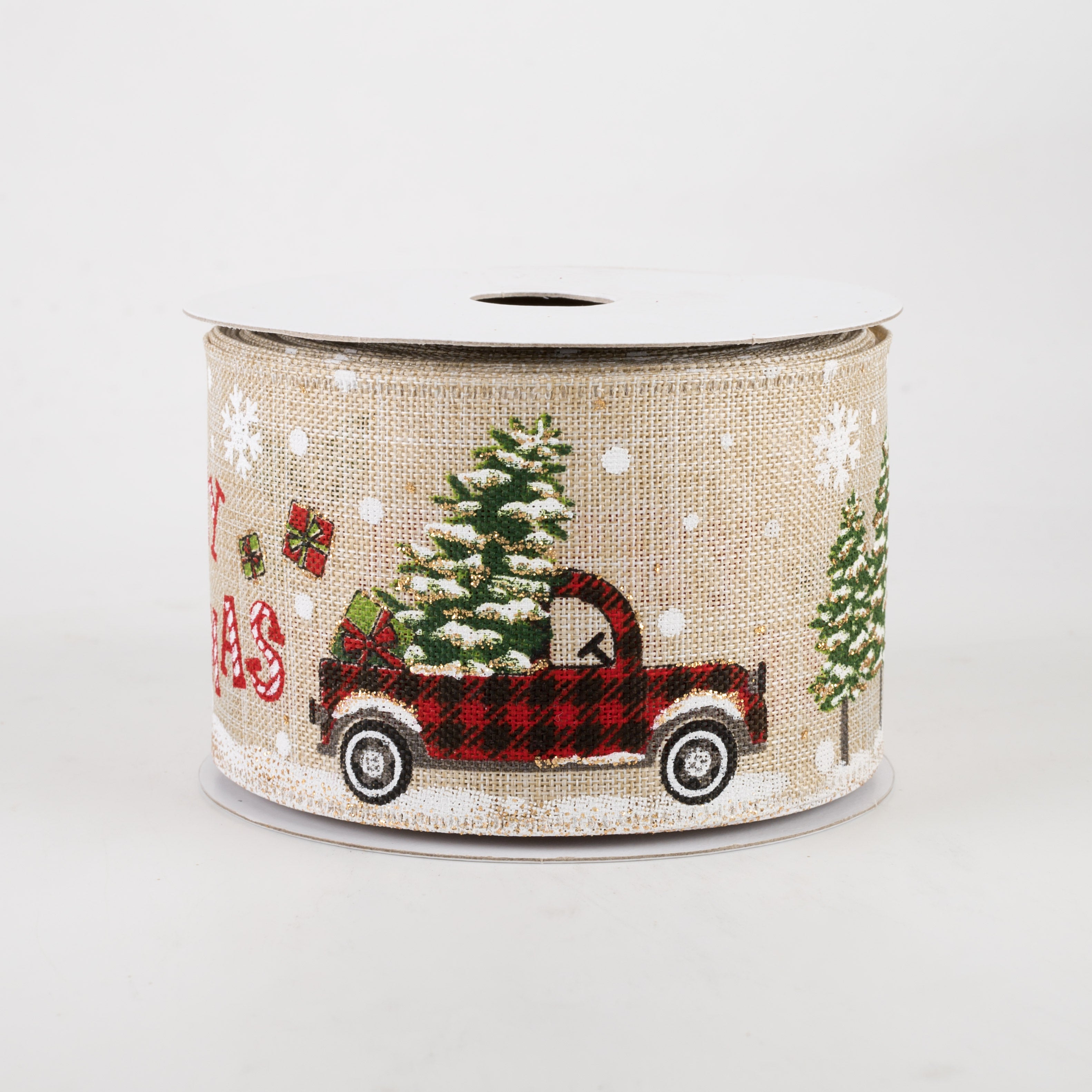 2.5" Merry Christmas Buffalo Plaid Truck Ribbon (10 Yards) Item Number: 75123-40-15