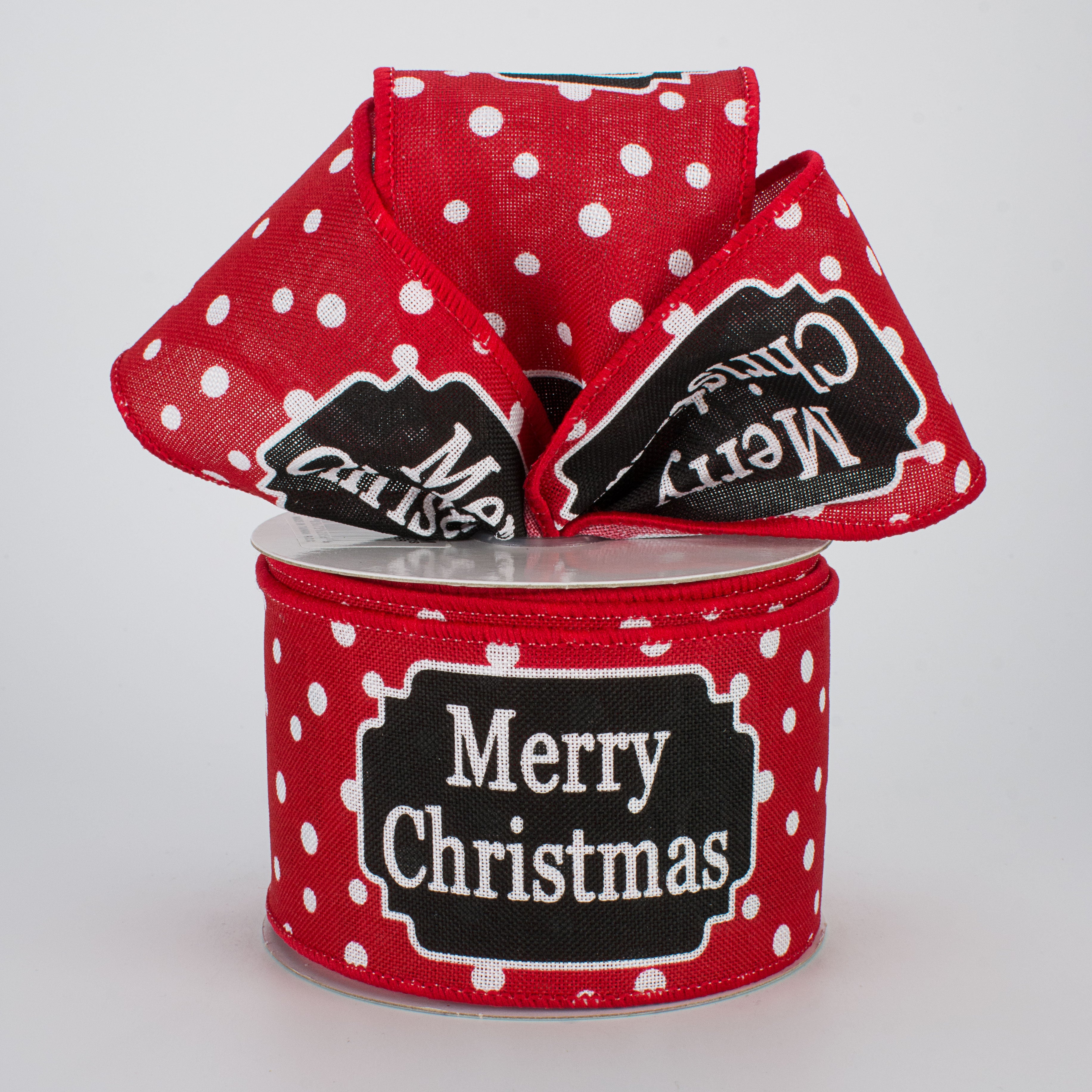 2.5" Merry Christmas Ribbon: White, Red, Black (10 Yards) Lifestyle Photo