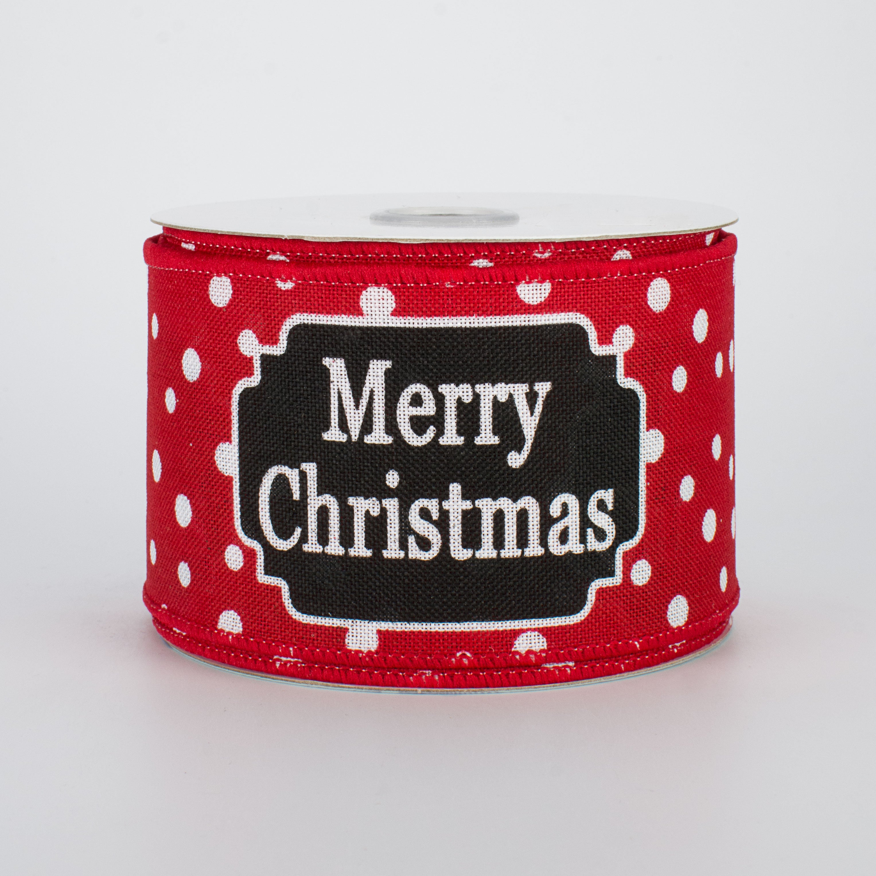 2.5" Merry Christmas Ribbon: White, Red, Black (10 Yards)