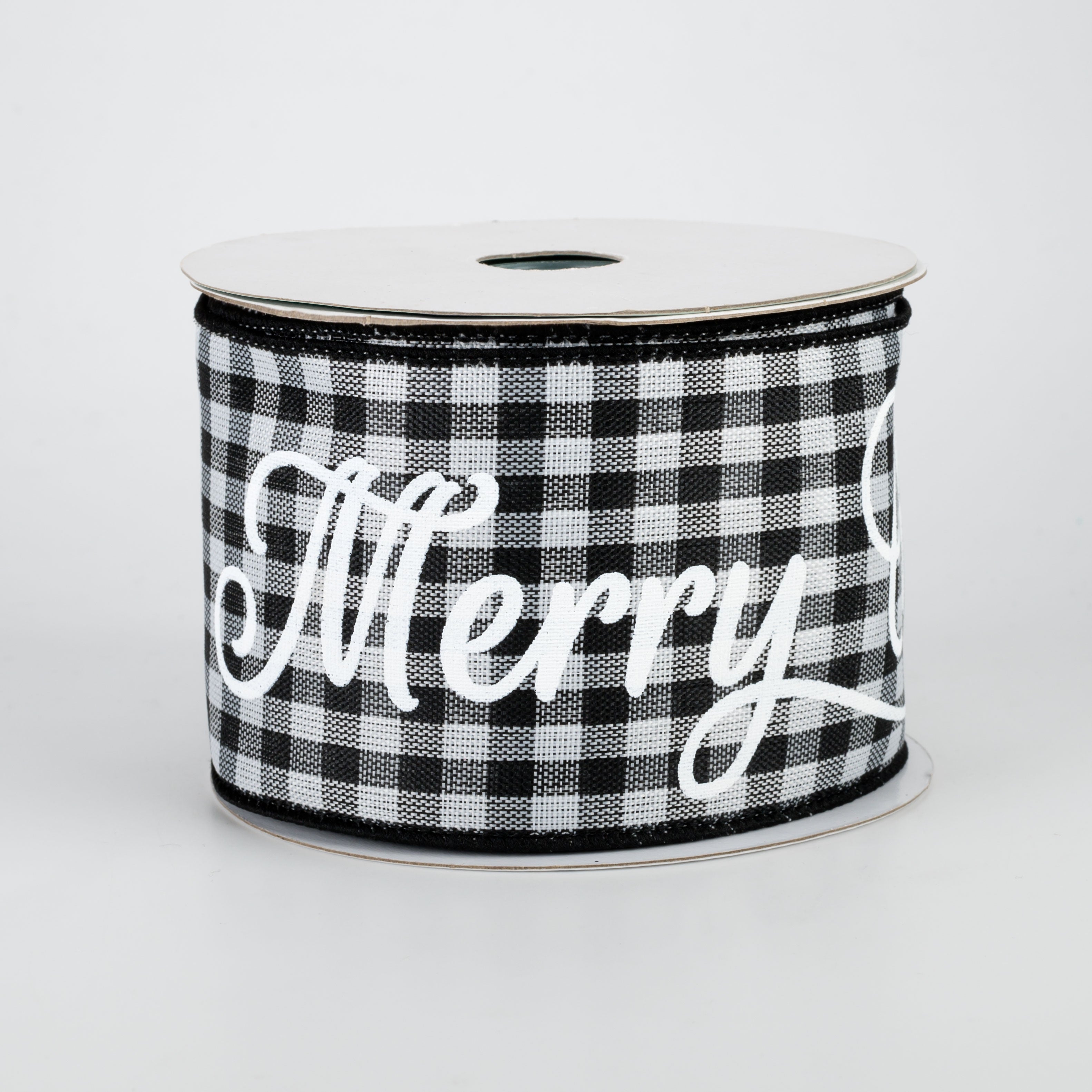 2.5" Merry Christmas Y'all Check Ribbon: Black & White (10 Yards)