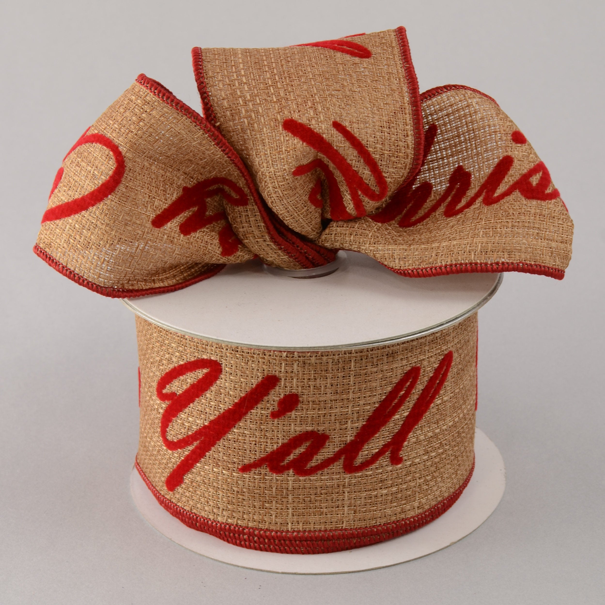 2.5" Merry Christmas Y'all Faux Burlap Ribbon (10 Yards) Lifestyle Photo