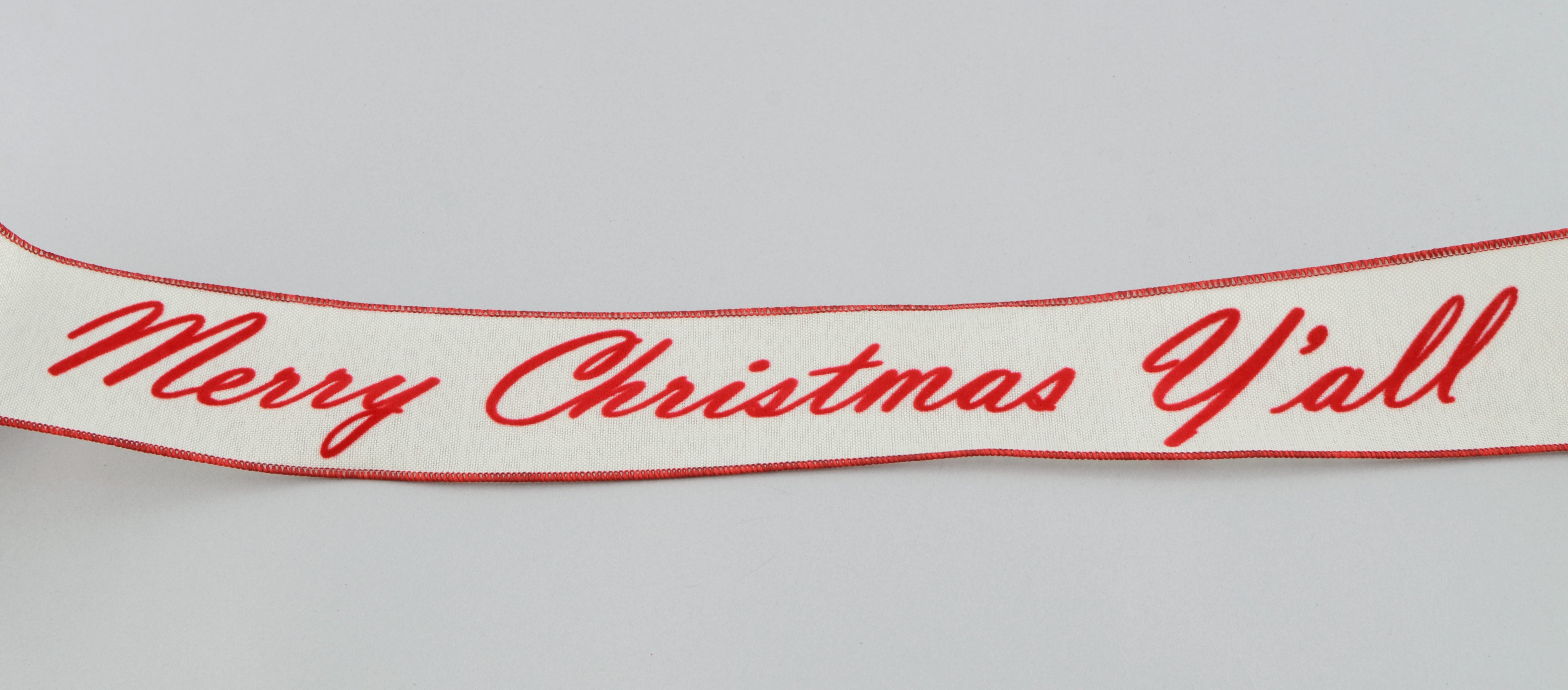 2.5" Merry Christmas Y'all White Ribbon (10 Yards) detail photo 3
