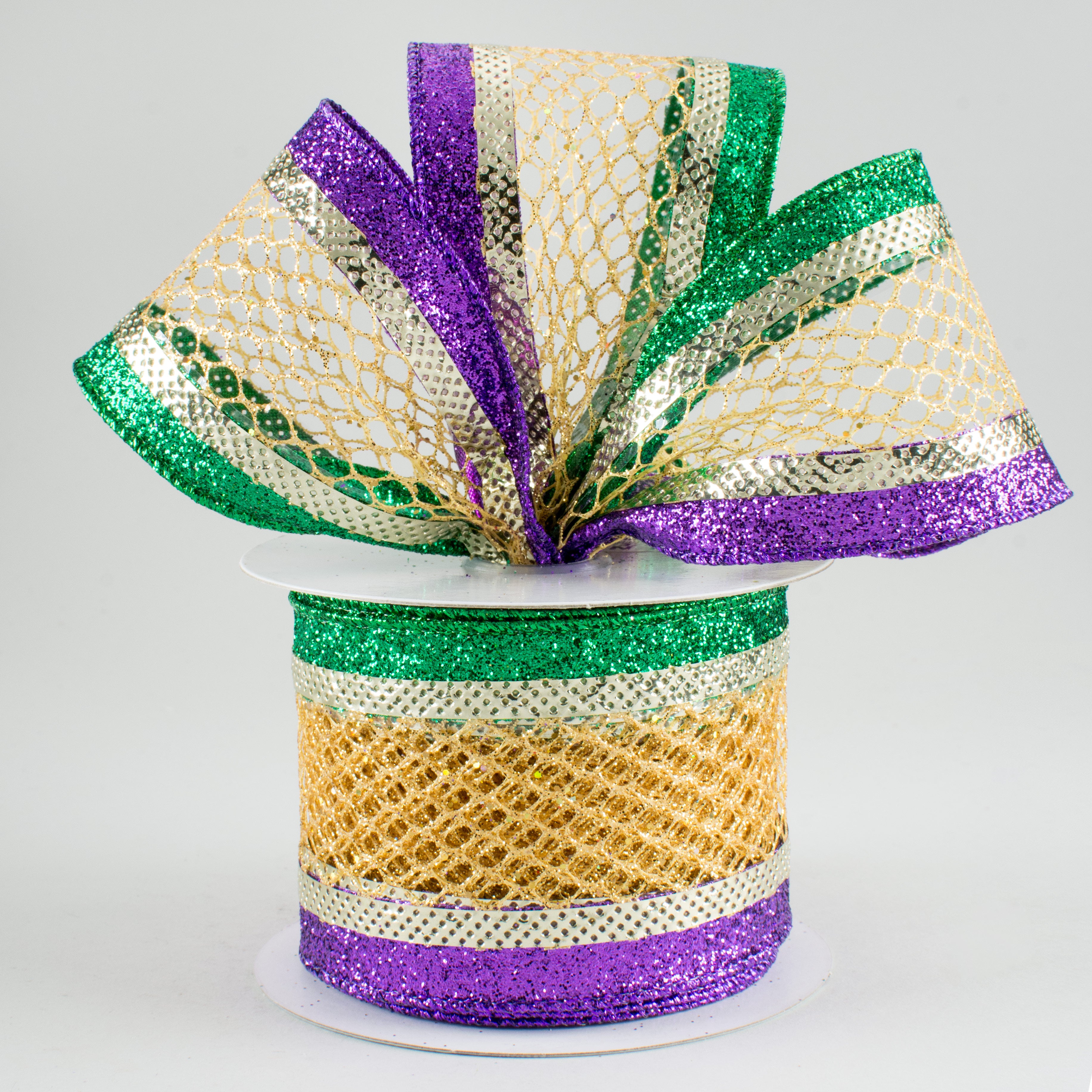 2.5" Mesh Glitter Edge Ribbon: Mardi Gras (10 Yards) Lifestyle Photo
