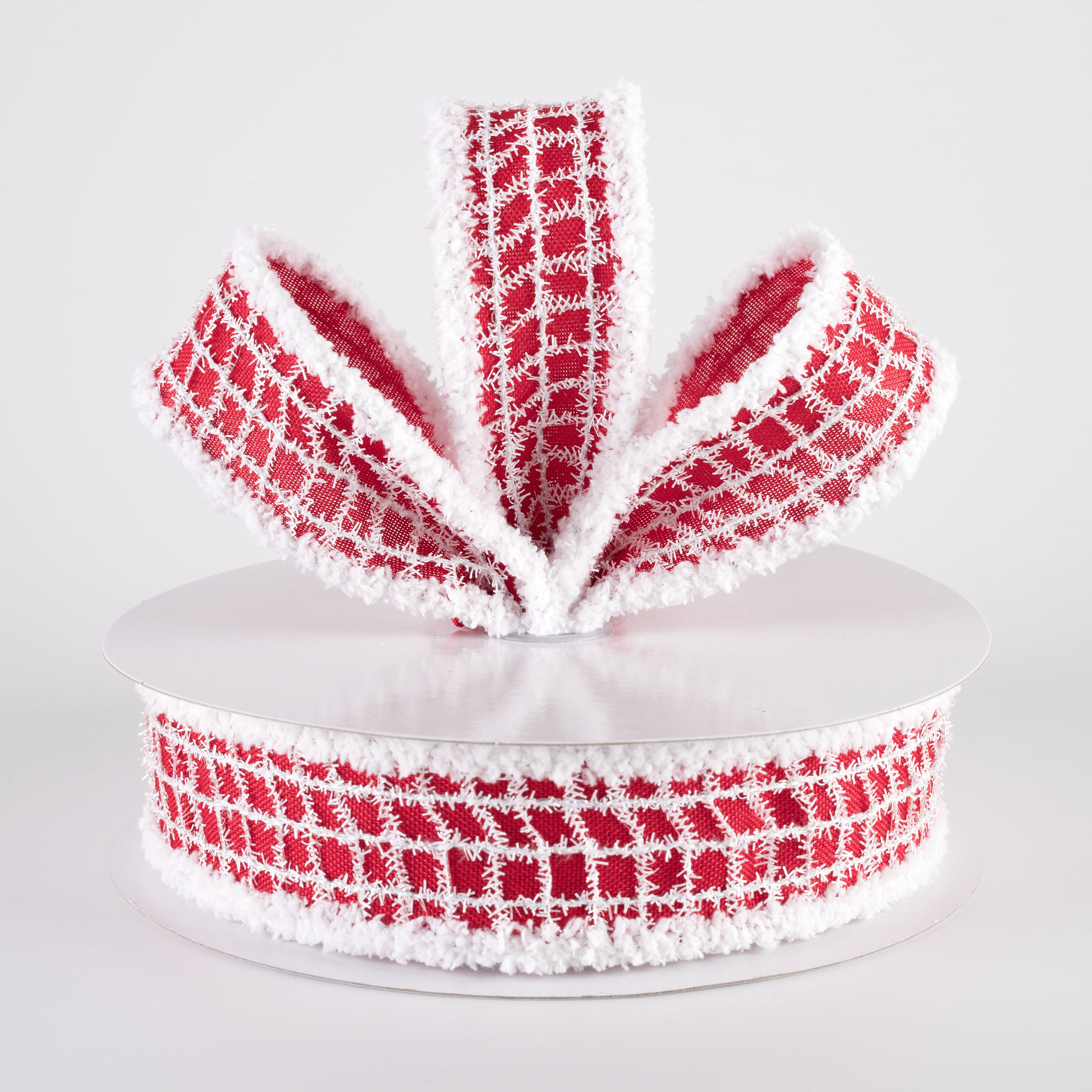 1.5" Mesh Net Royal Canvas Drift Edge Ribbon: Red & White (10 Yards) Lifestyle Photo