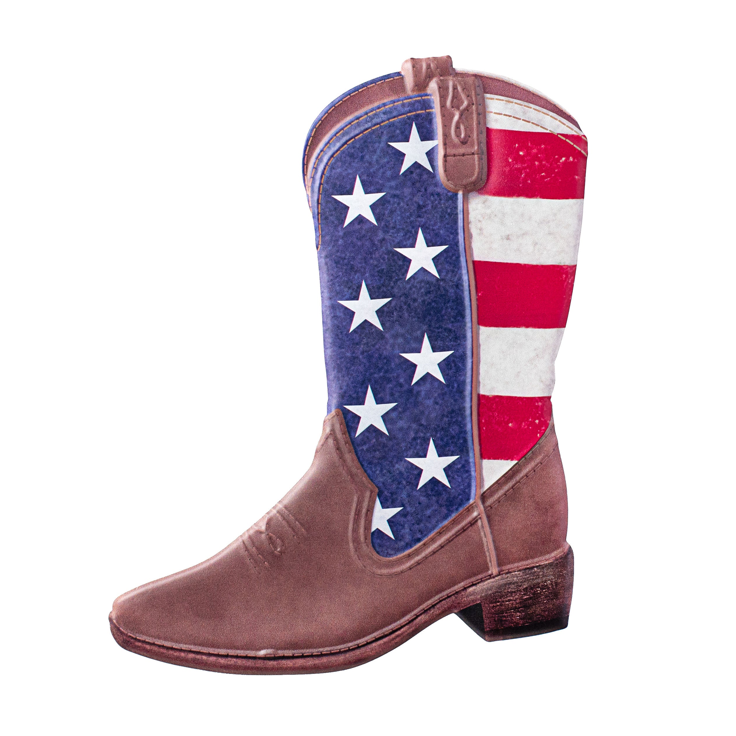 12.5" Metal Embossed Hanger: American Flag Cowboy Boot Item Number: MD0825