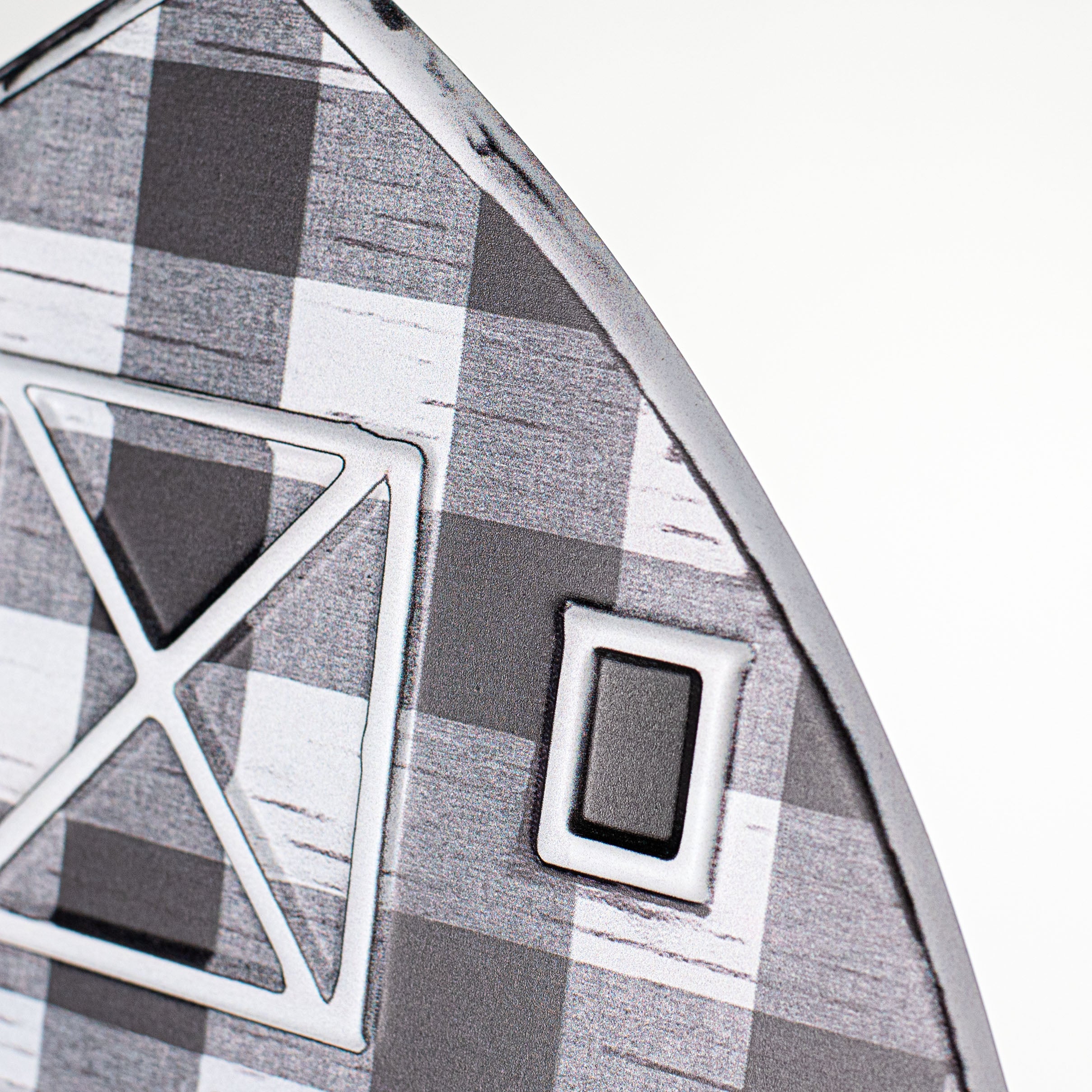 12" Metal Embossed Hanger: Black & White Buffalo Plaid Barn detail photo 3