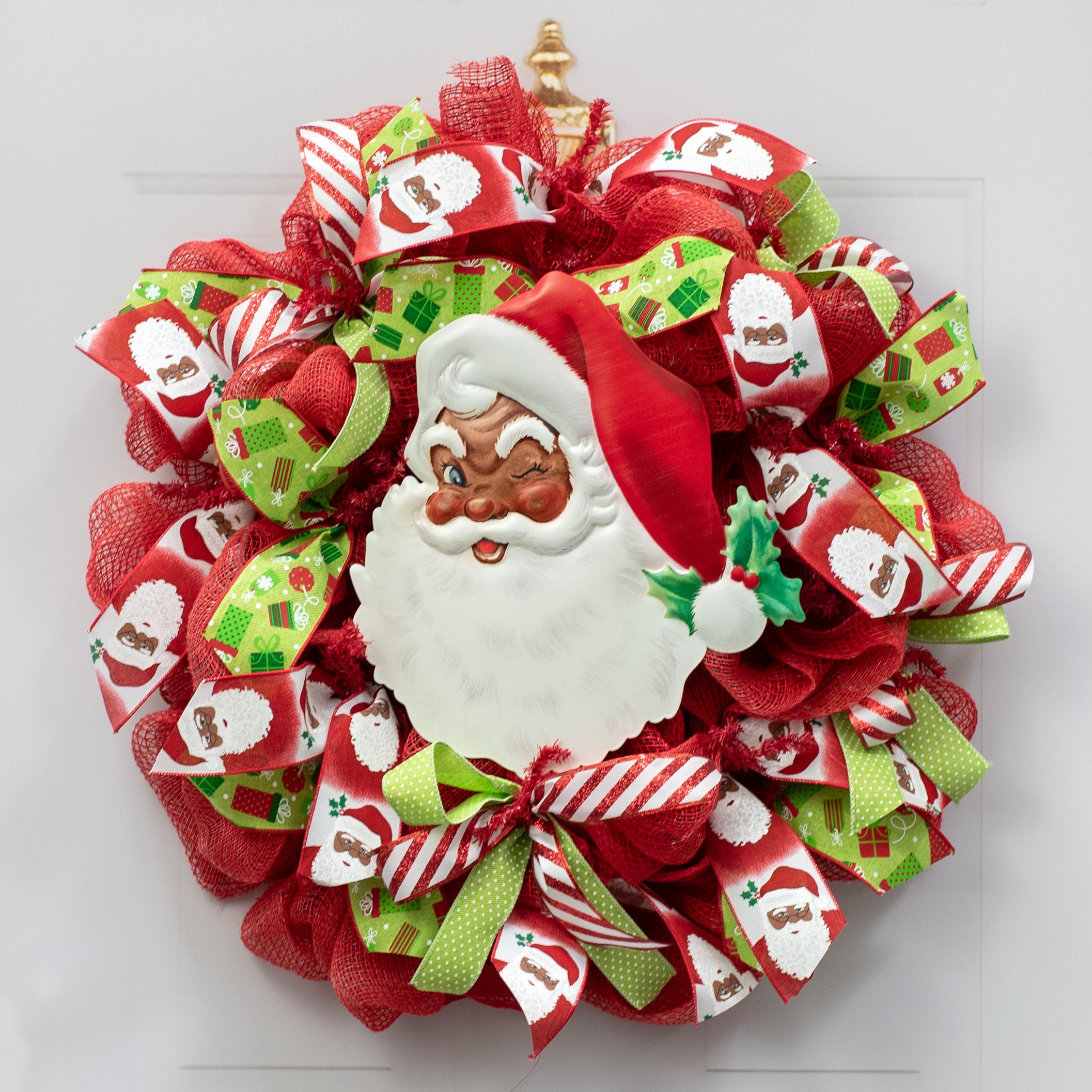 13" Metal Embossed Hanger: Brown Santa Face Lifestyle Photo