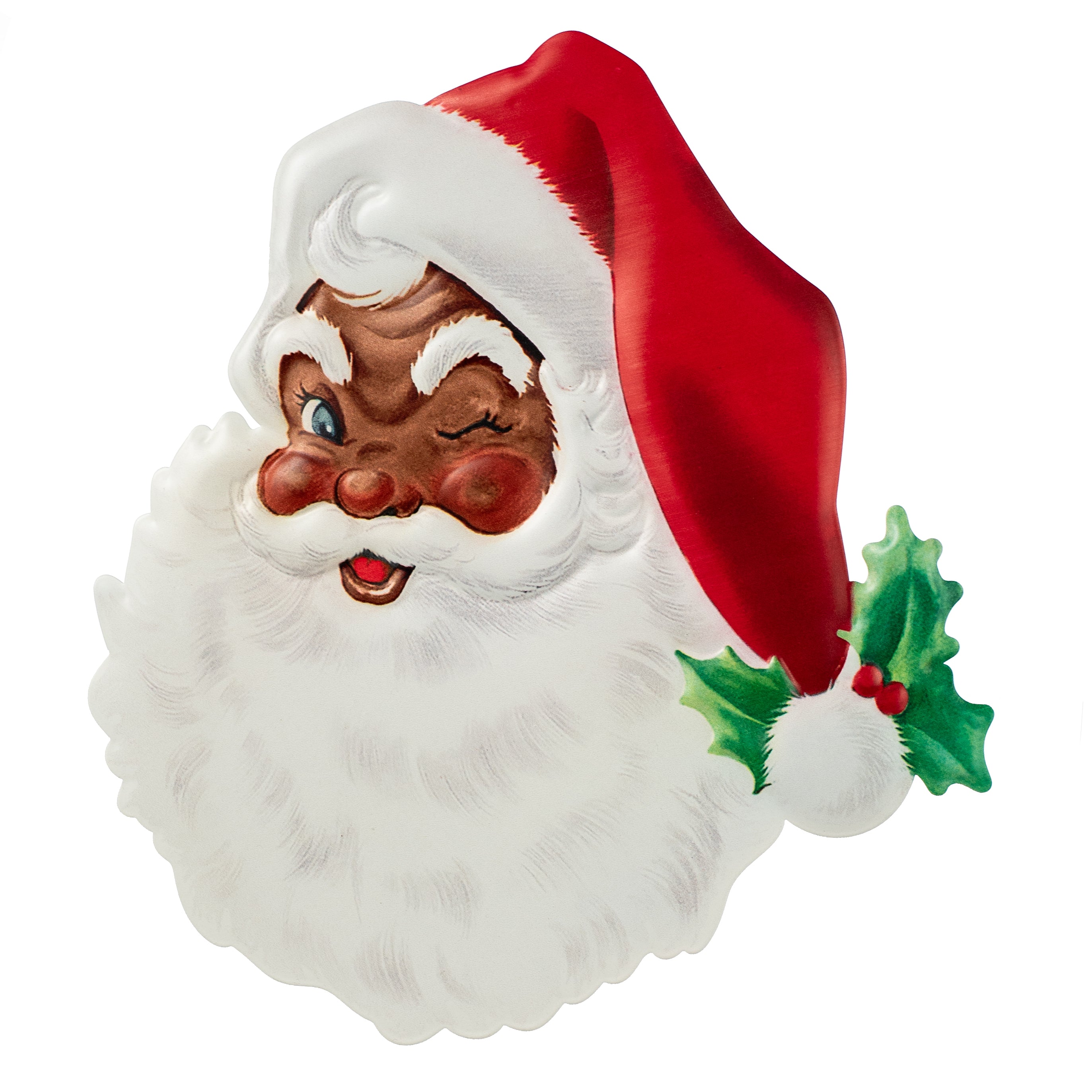 13" Metal Embossed Hanger: Brown Santa Face Item Number: MD1352
