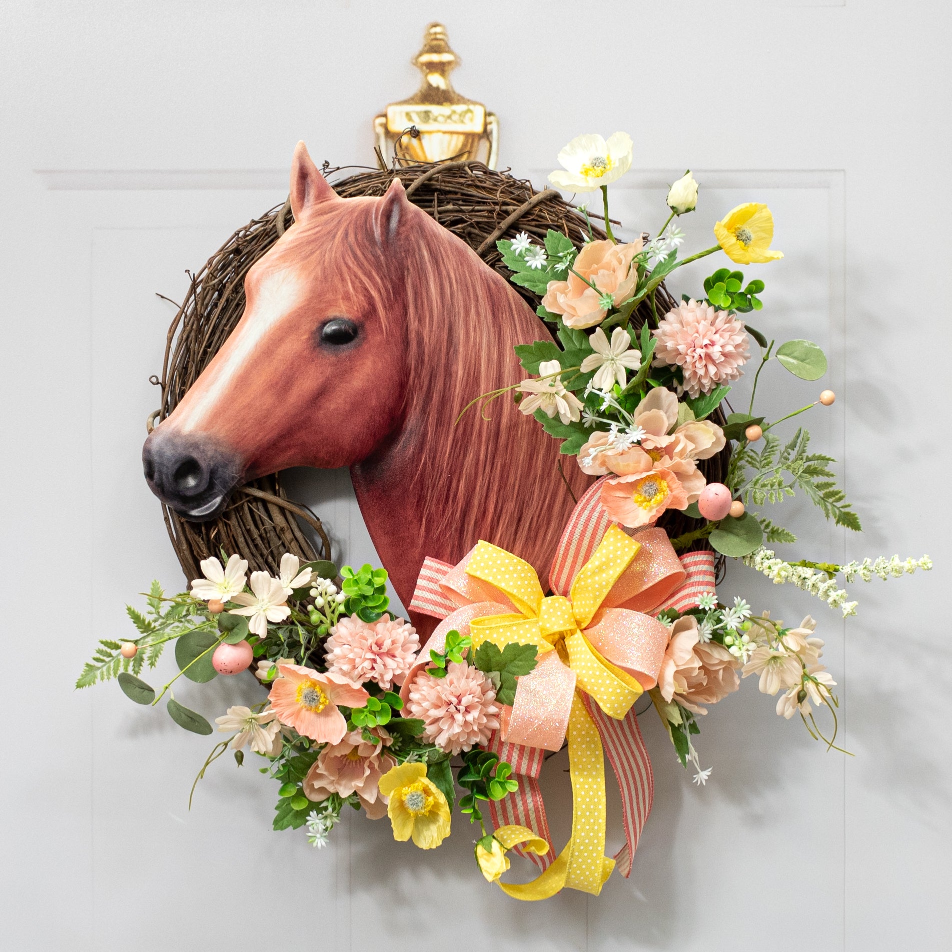13" Metal Embossed Hanger: Chestnut Brown Horse Lifestyle Photo