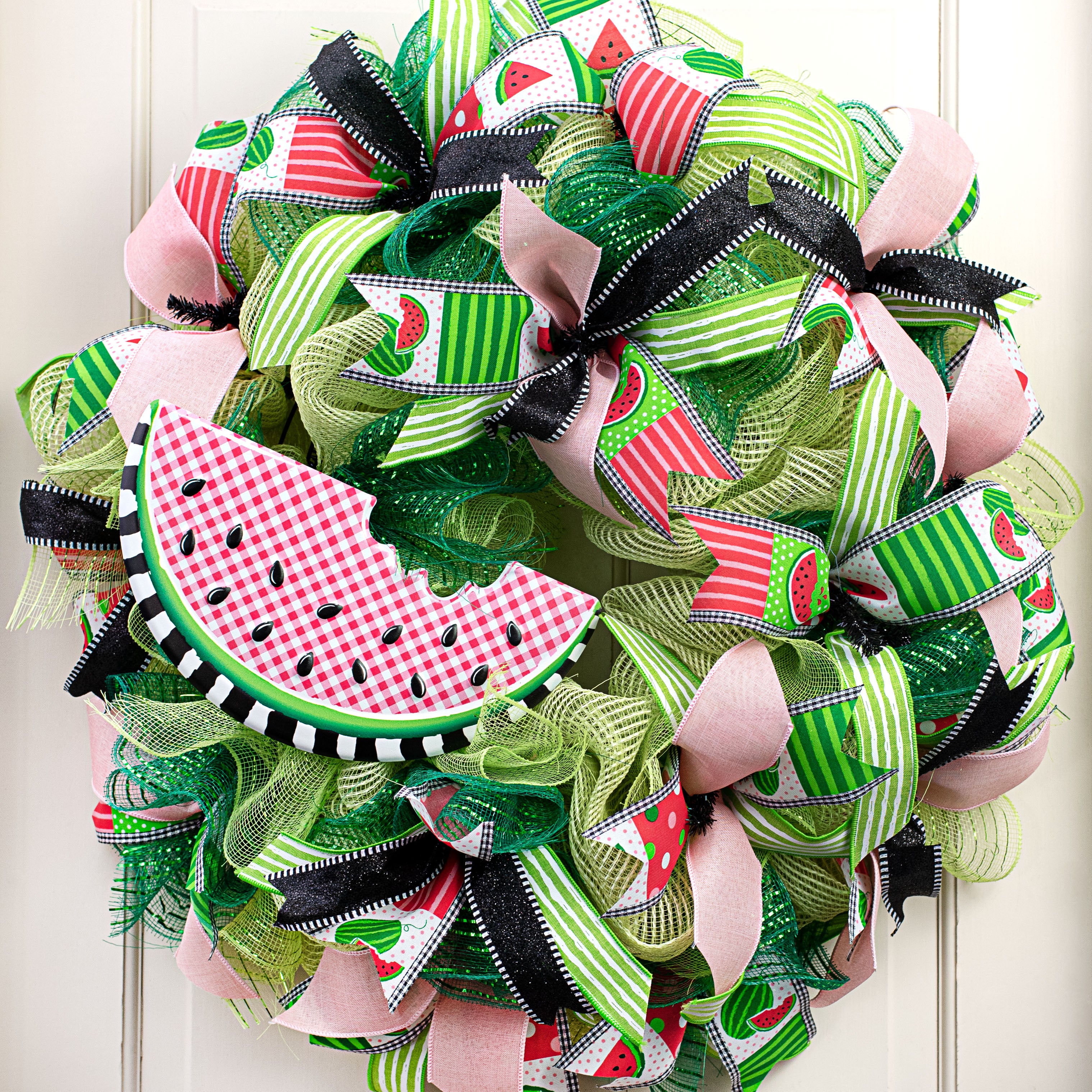 12" Metal Embossed Hanger: Gingham Watermelon Slice Lifestyle Photo