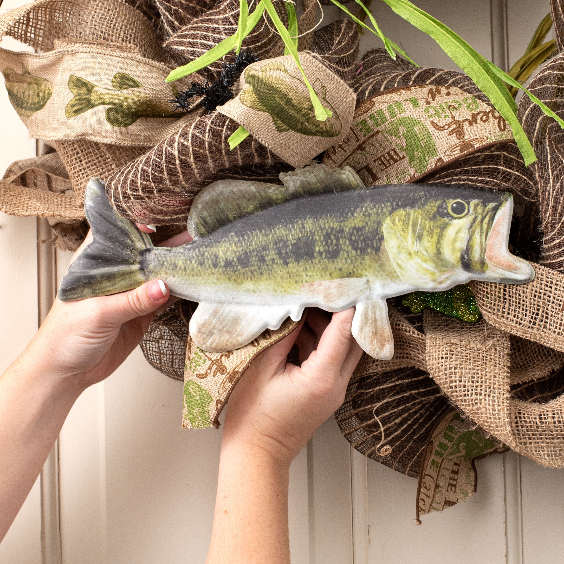 12" Metal Embossed Hanger: Large Mouth Bass Lifestyle Photo