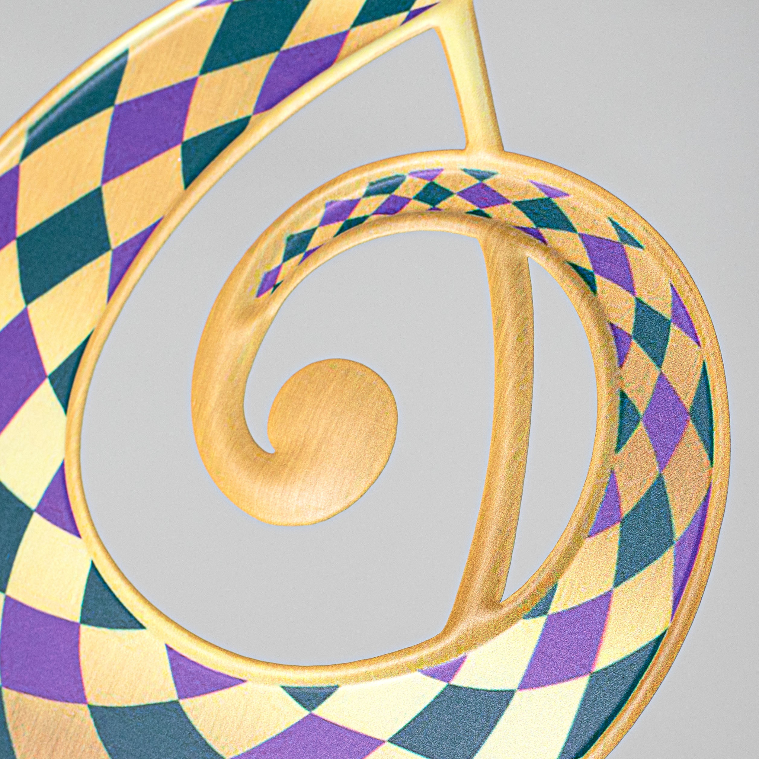 16" Metal Embossed Hanger: Mardi Gras Harlequin Treble Clef detail photo 3
