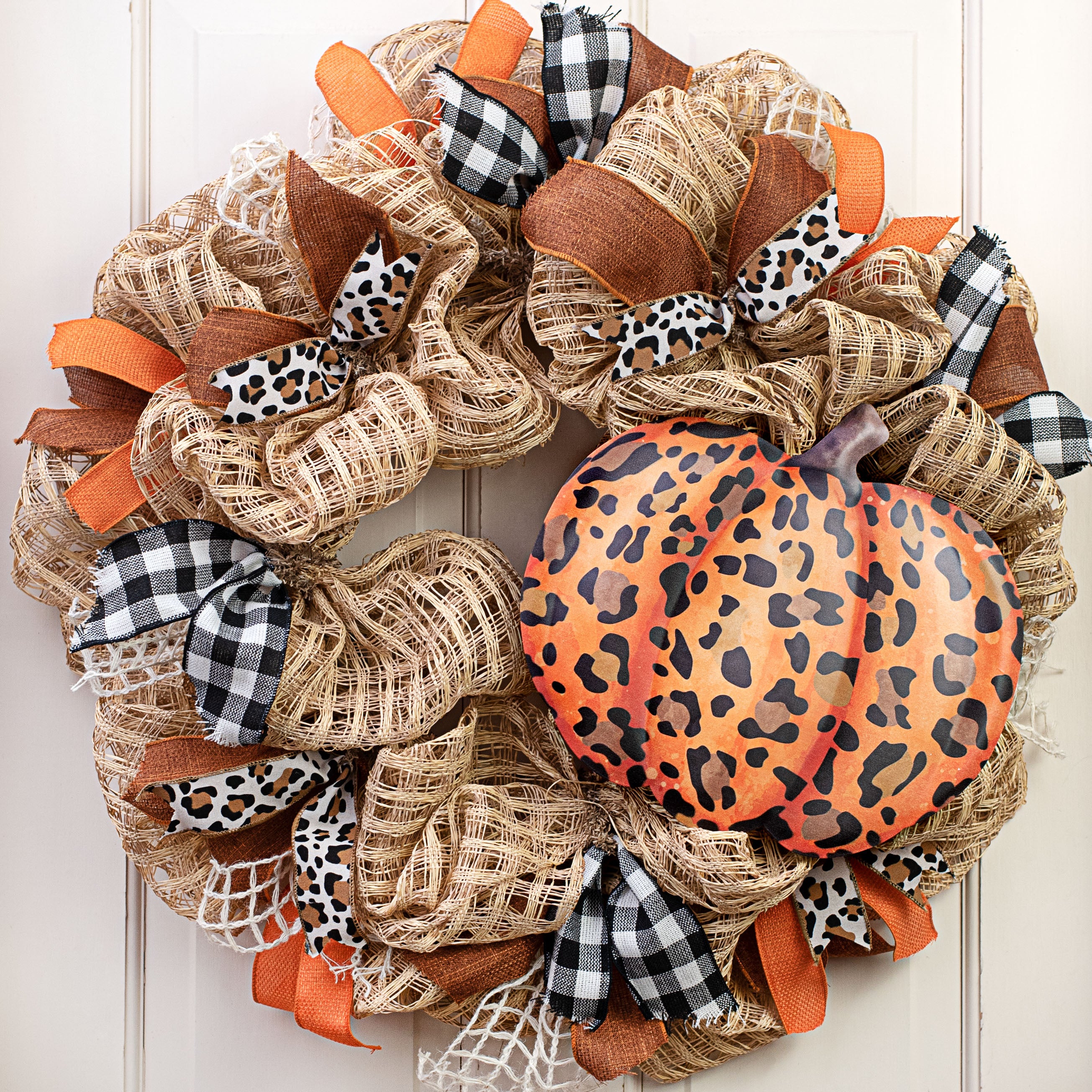12" Metal Embossed Hanger: Orange Leopard Spot Pumpkin Lifestyle Photo