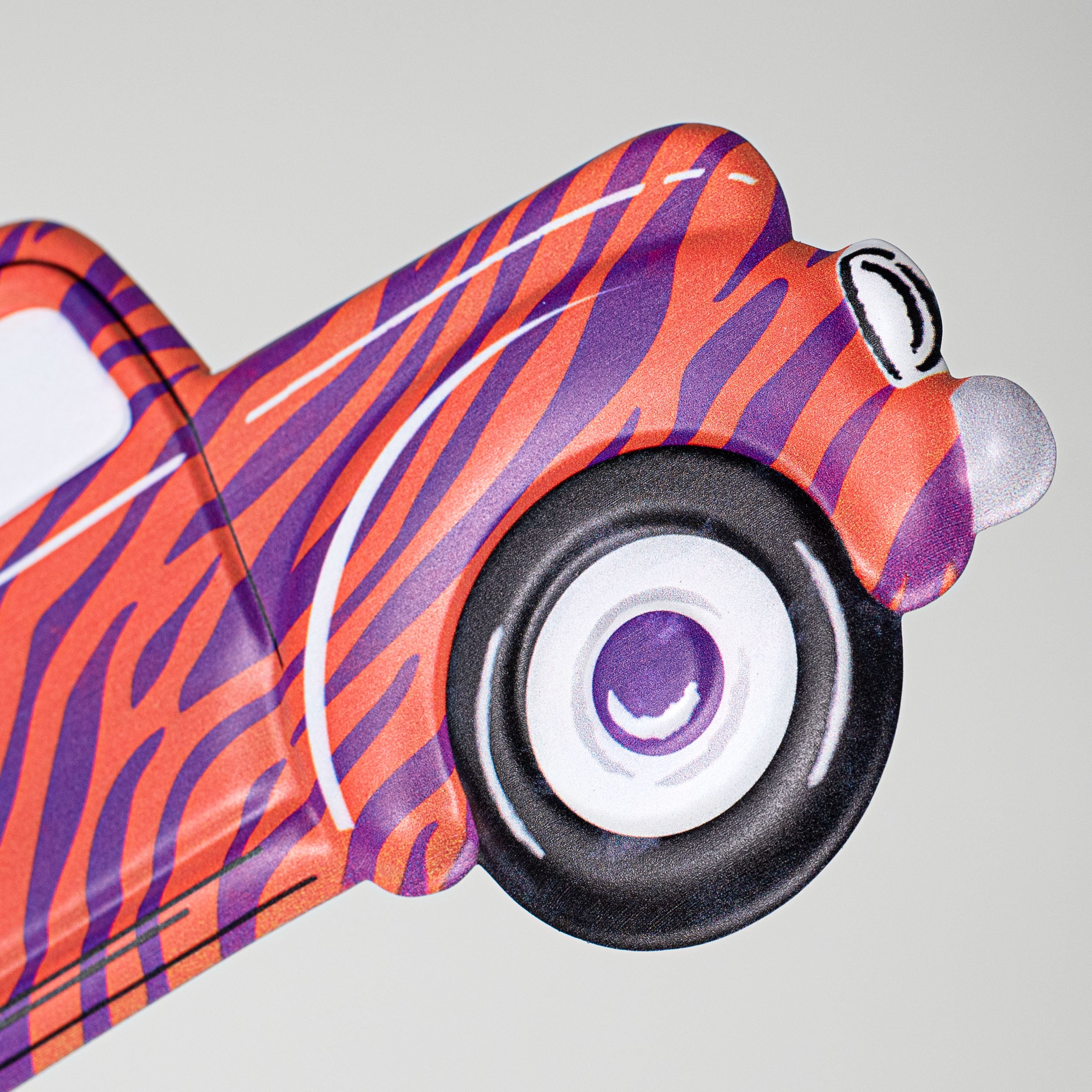 12" Metal Embossed Hanger: Orange & Purple Animal Stripe Truck detail photo 3