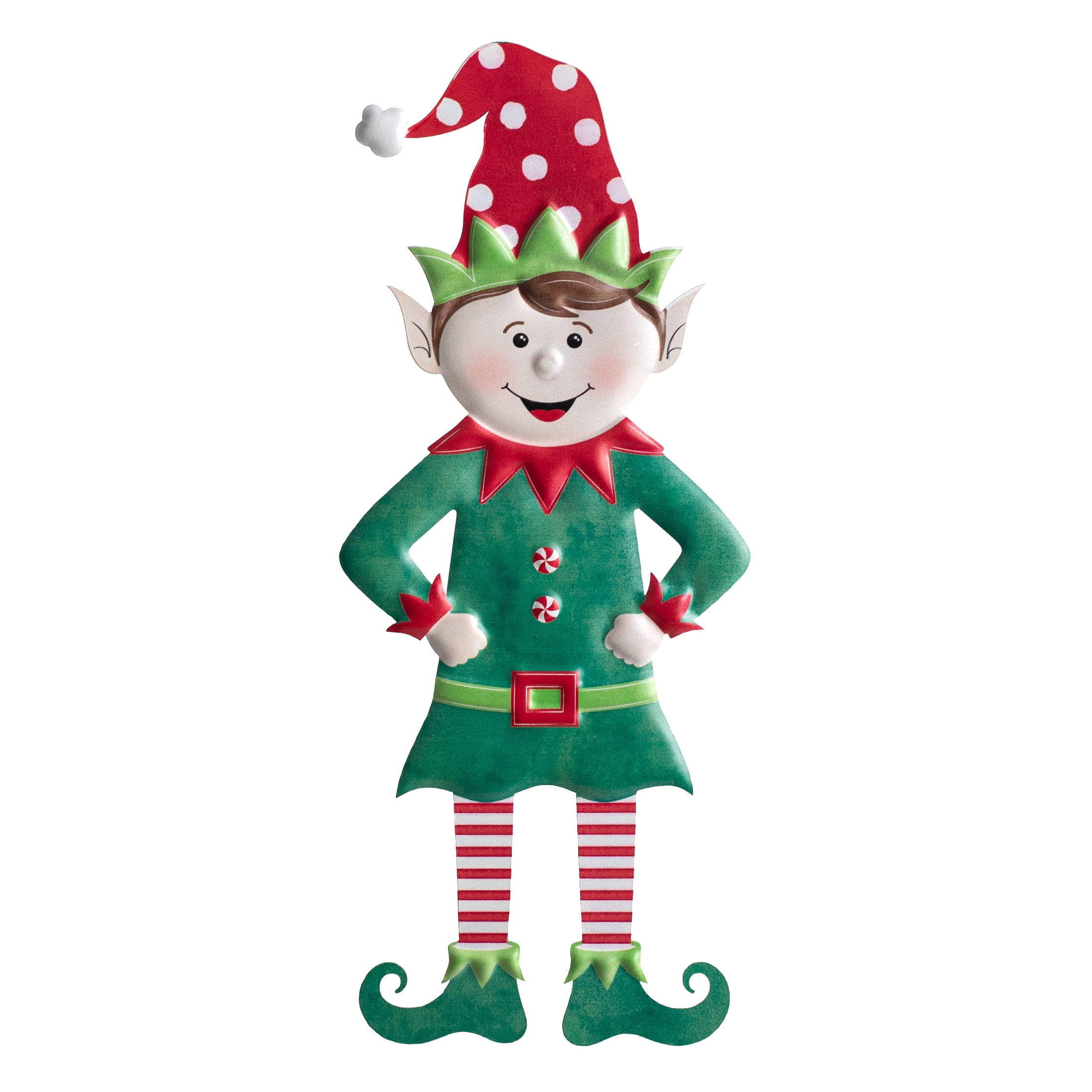 13" Metal Embossed Hanger: Red & Emerald Elf Item Number: MD079949