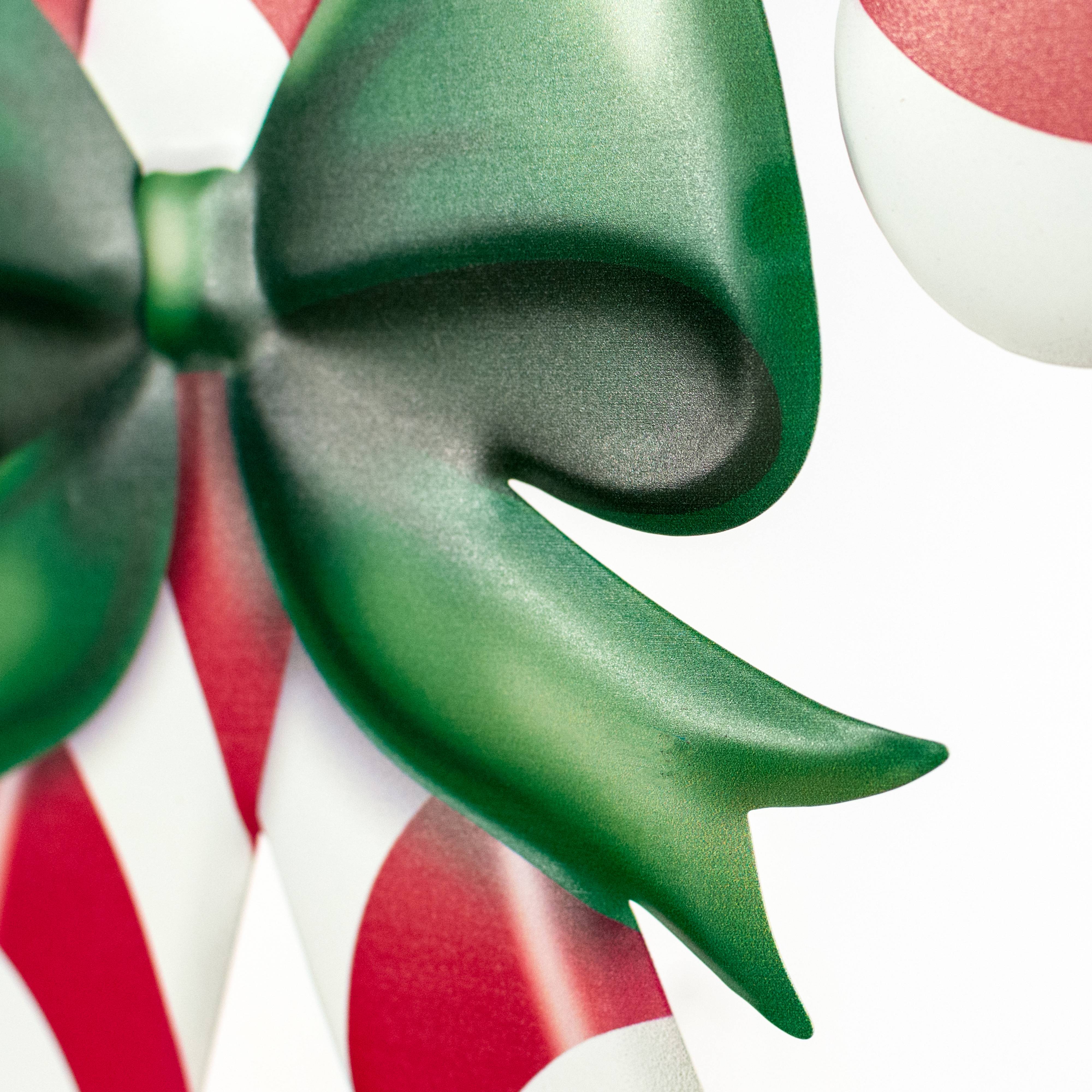 13" Metal Embossed Hanger: Red & White Candy Canes detail photo 3
