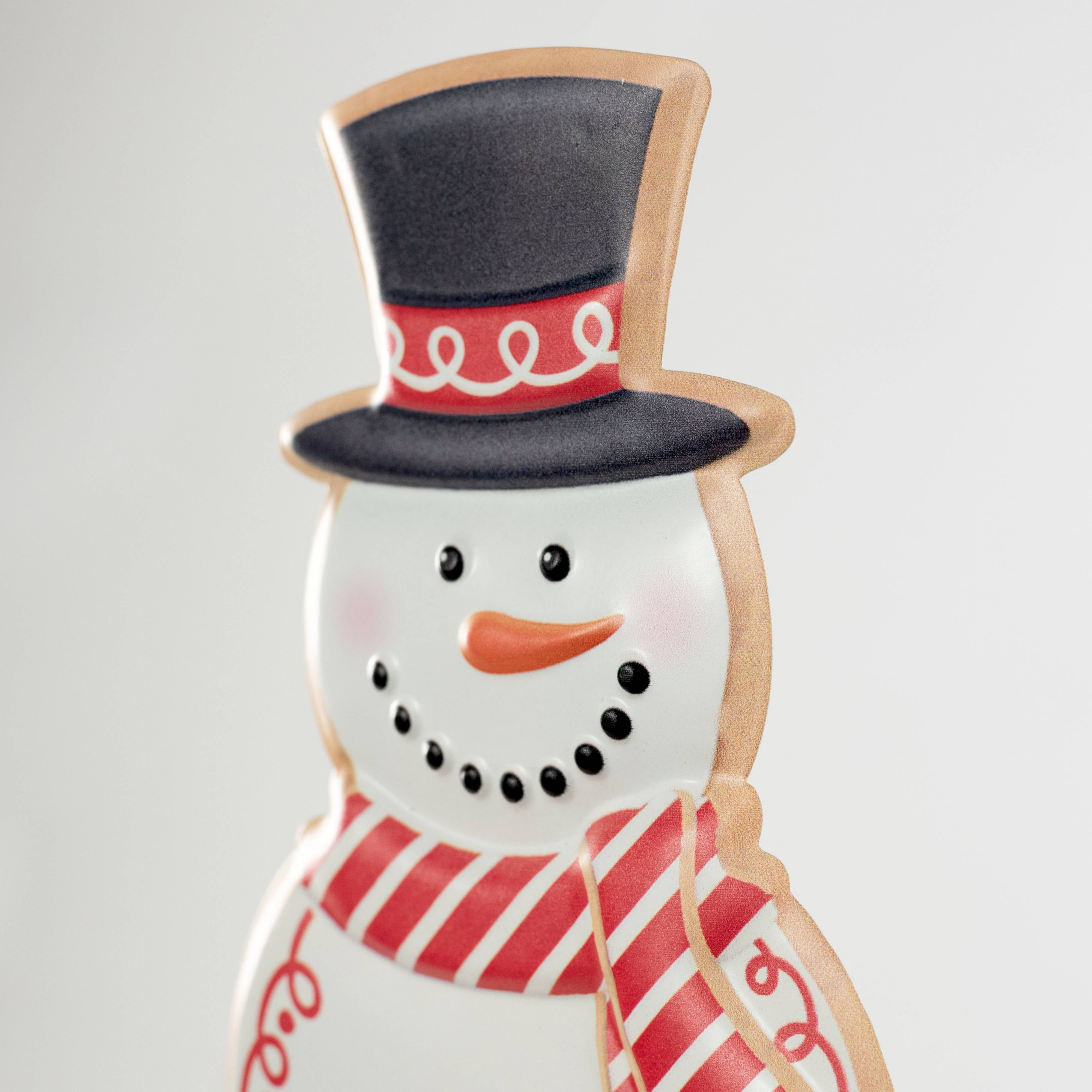 12" Metal Embossed Hanger: Snowman Cookie Red & White detail photo 4