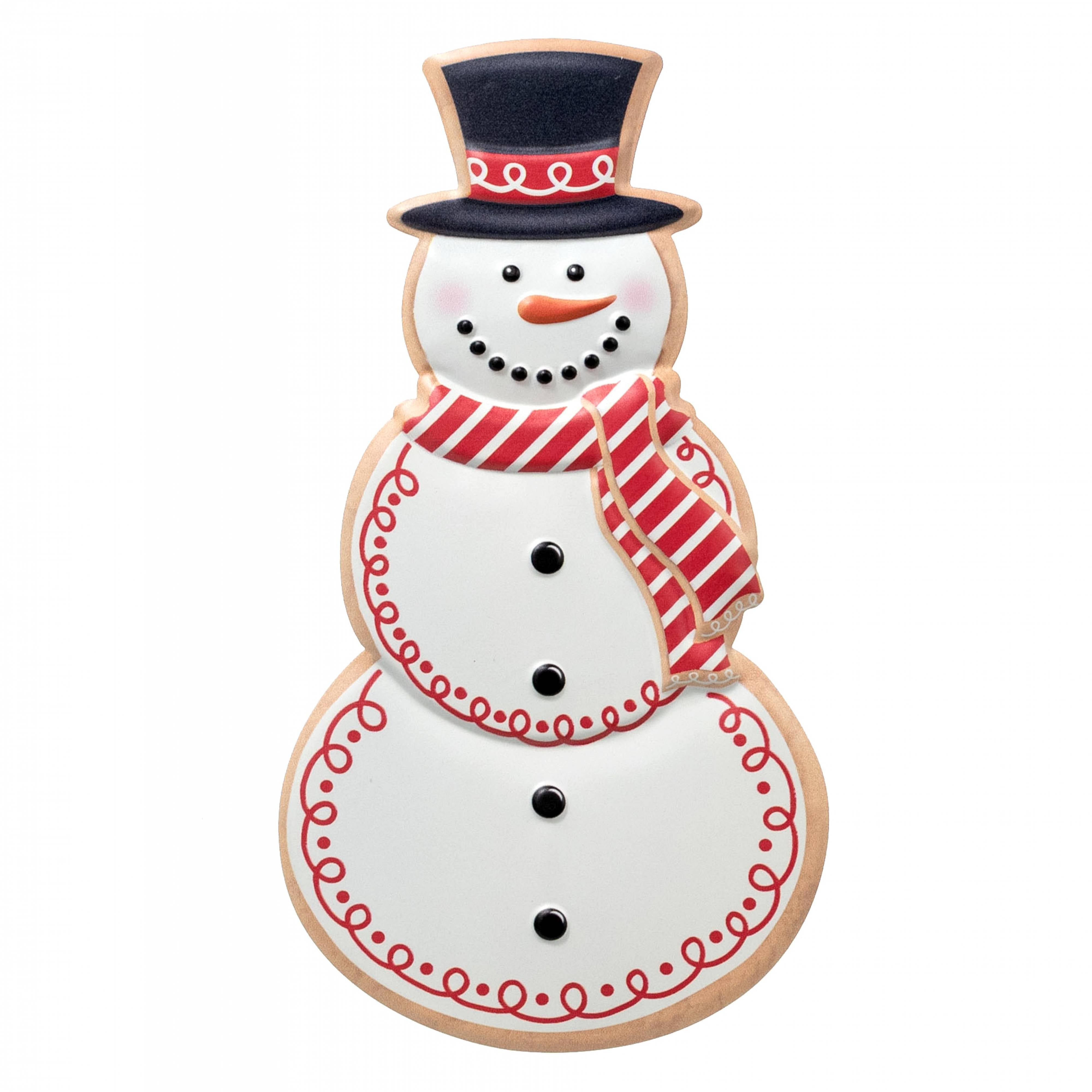 12" Metal Embossed Hanger: Snowman Cookie Red & White Item Number: MD1494C1