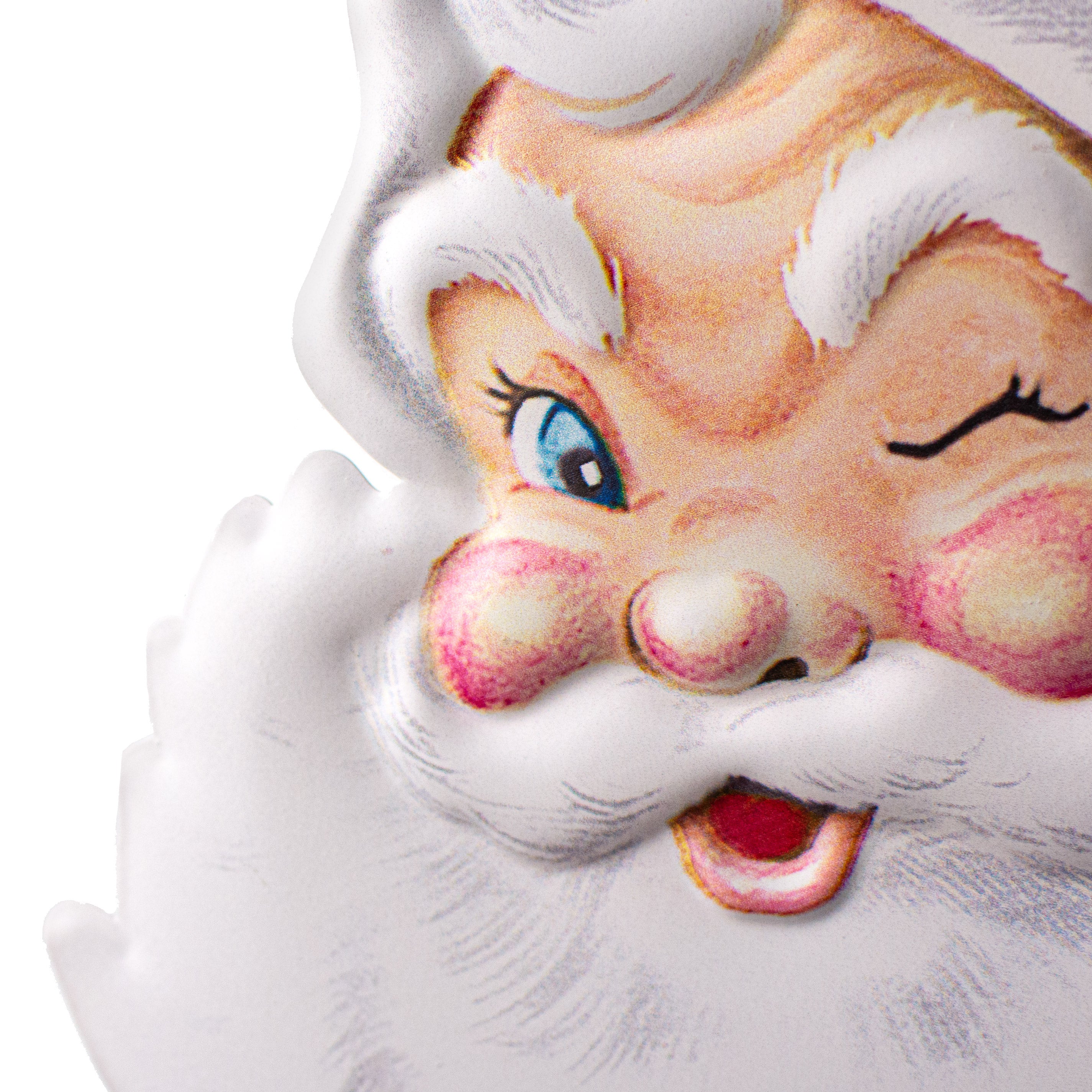 12" Metal Embossed Hanger: Winking Santa Face detail photo 3