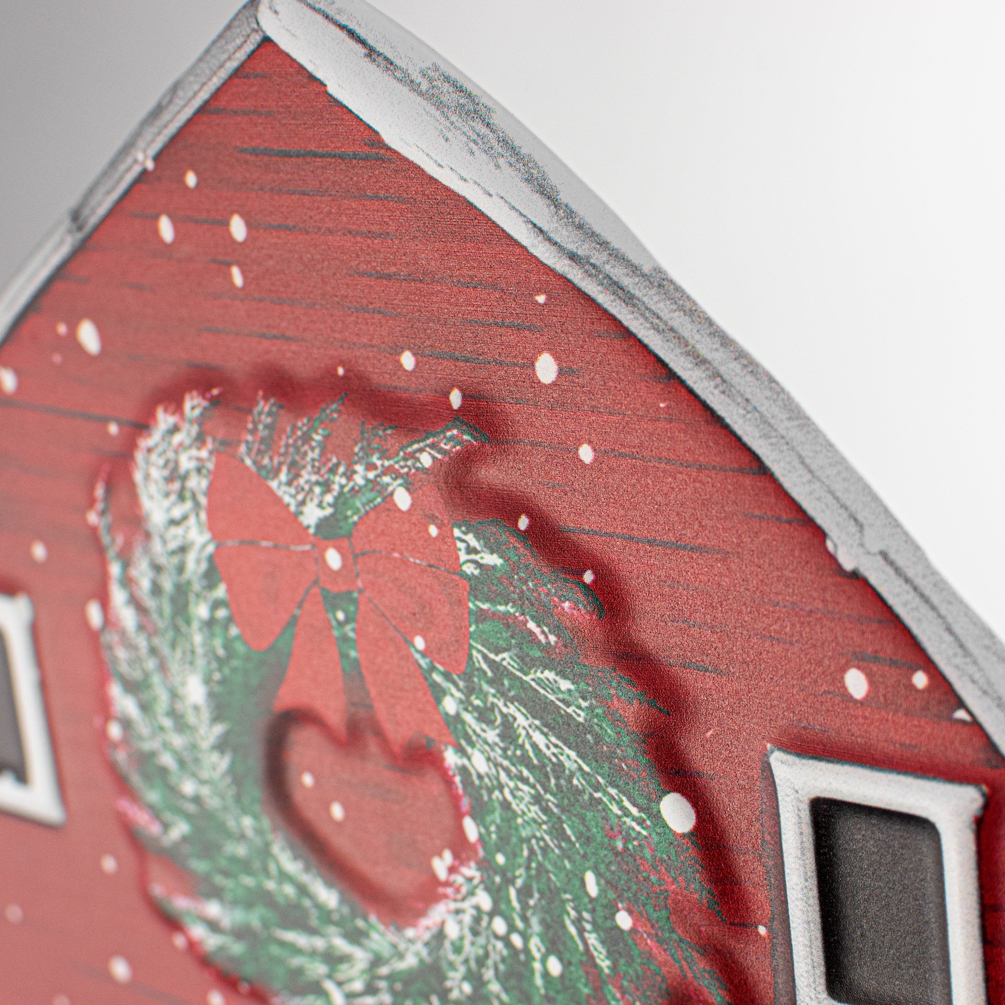 12" Metal Embossed Hanger: Winter Barn detail photo 3