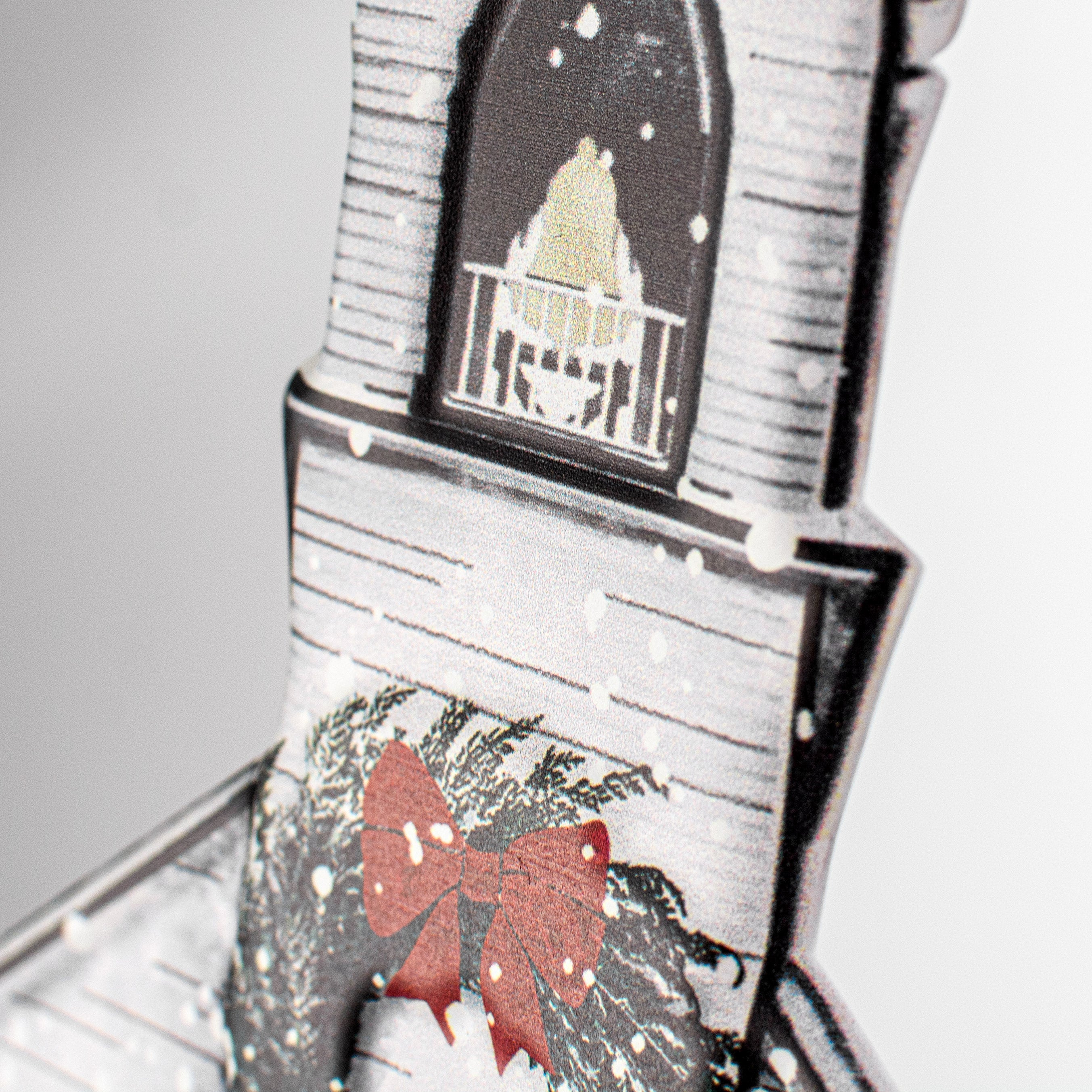 12" Metal Embossed Hanger: Winter Church detail photo 3